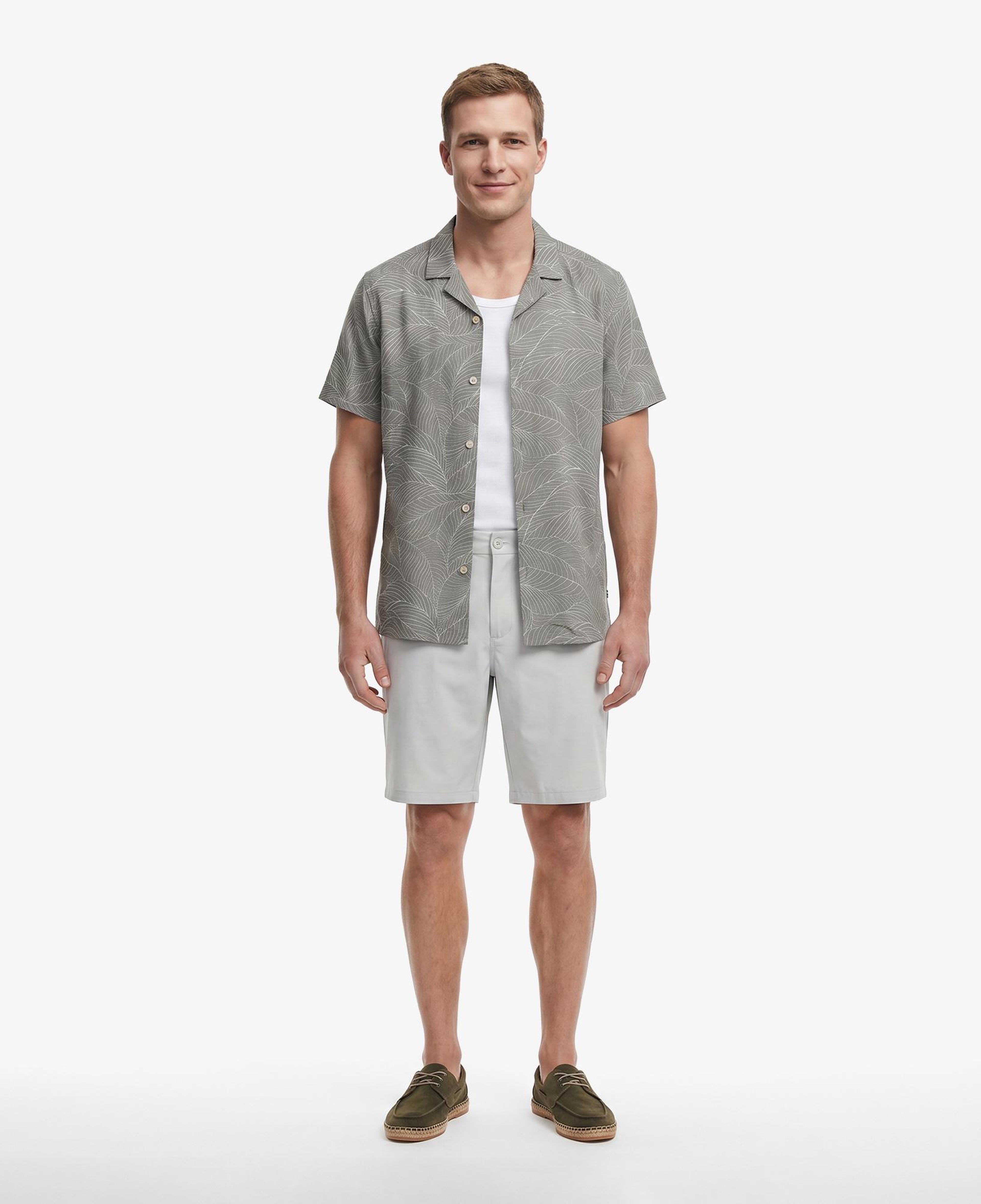 Nautica Erkek Yeşil Regular Fit Kısa Kollu Desenli Keten Gömlek