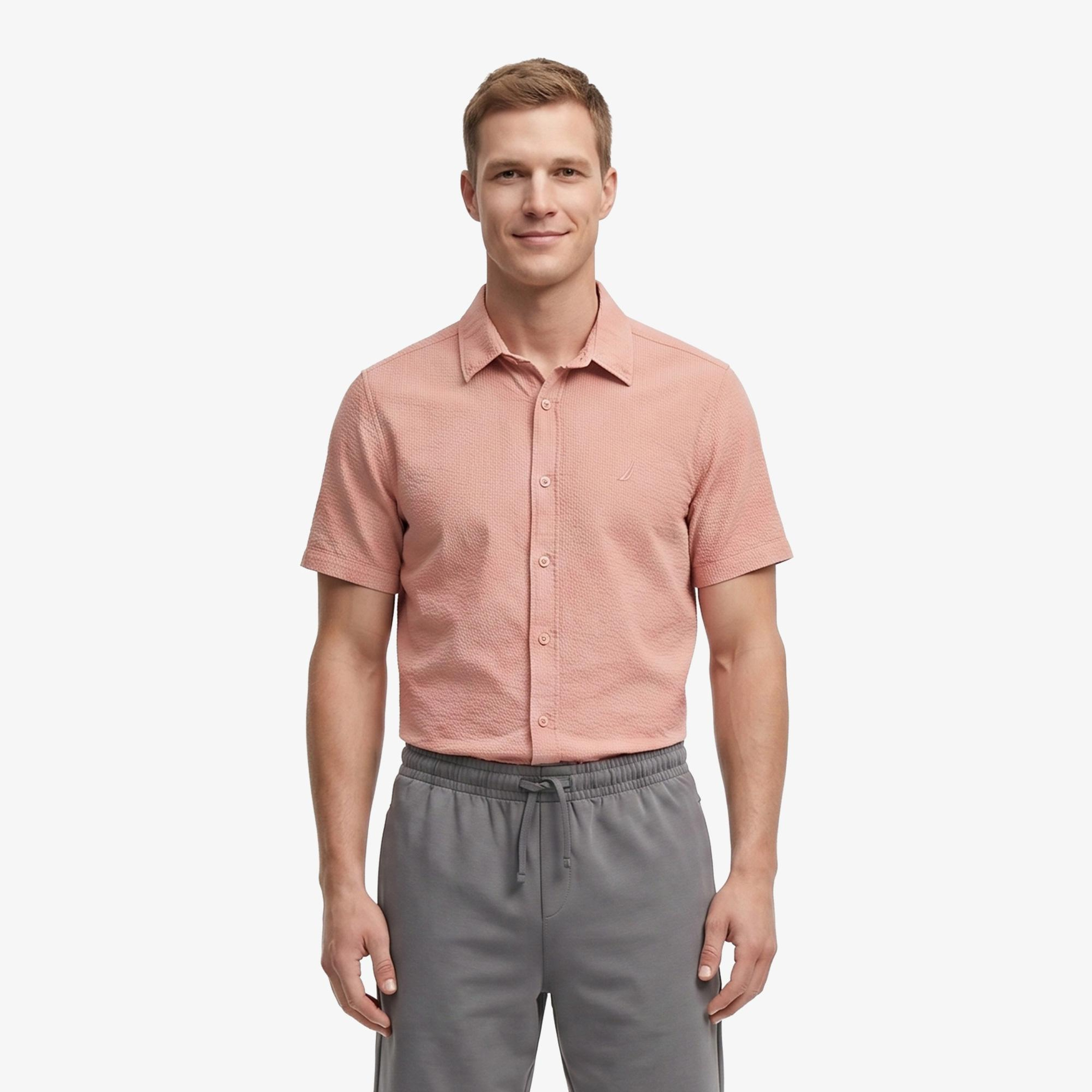 Nautica Erkek Bej Regular Fit Kısa Kollu Gömlek