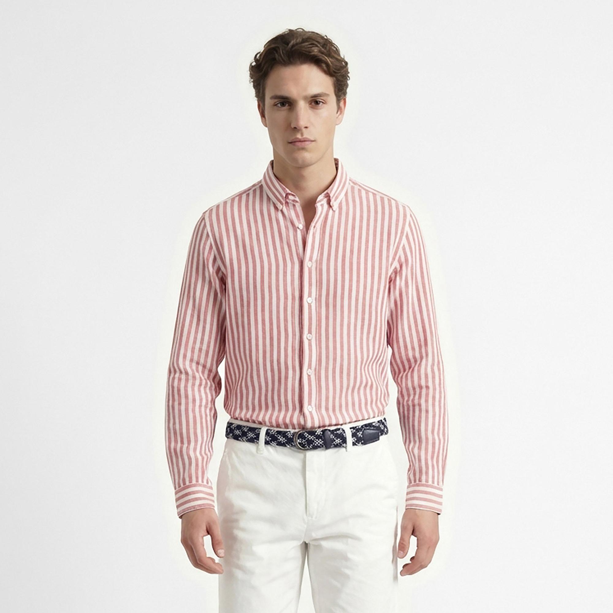 Nautica Erkek Kırmızı Regular Fit Çizgili Gömlek
