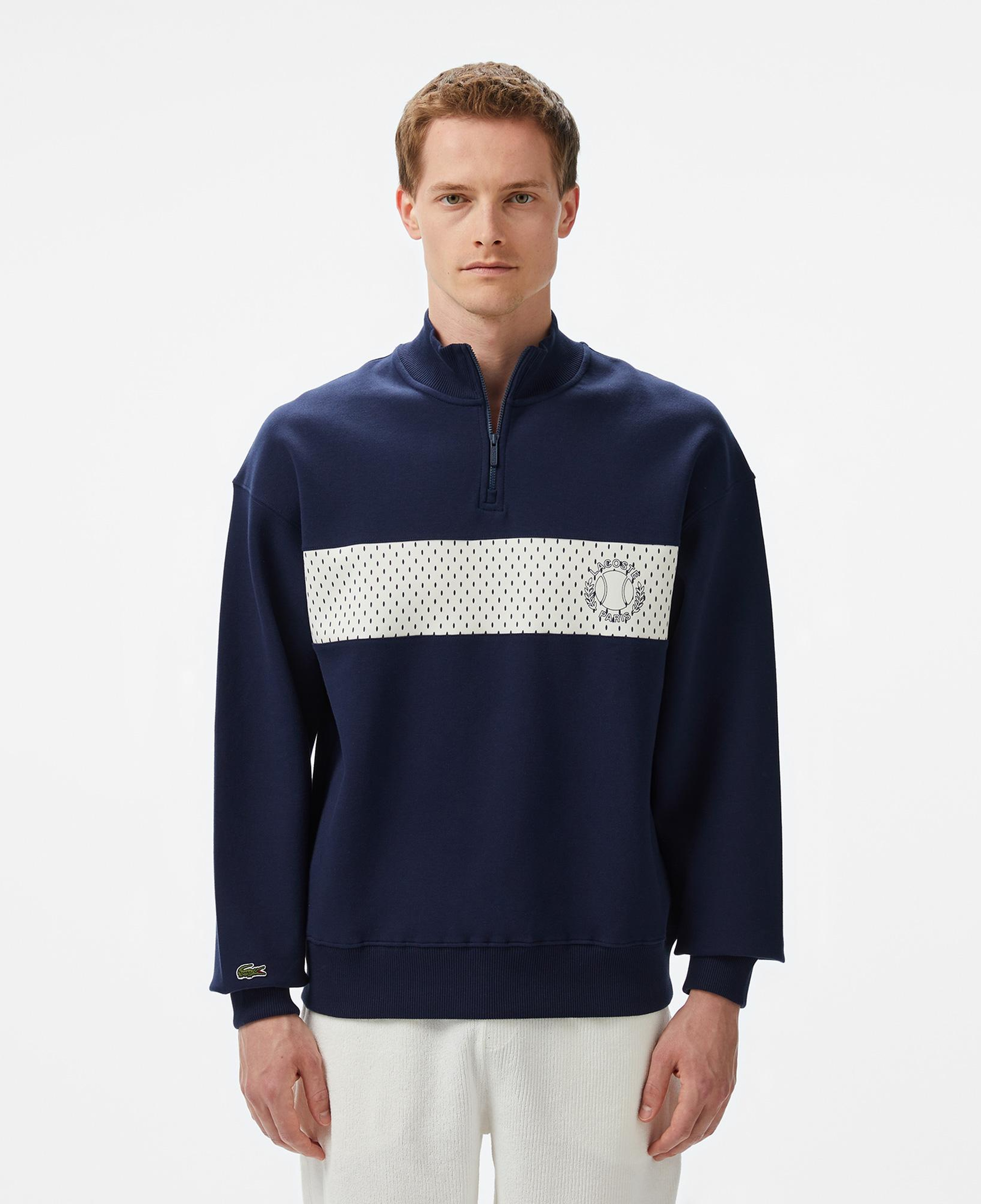 Lacoste Erkek Loose Fit Yarım Fermuarlı Baskılı Lacivert Sweatshirt