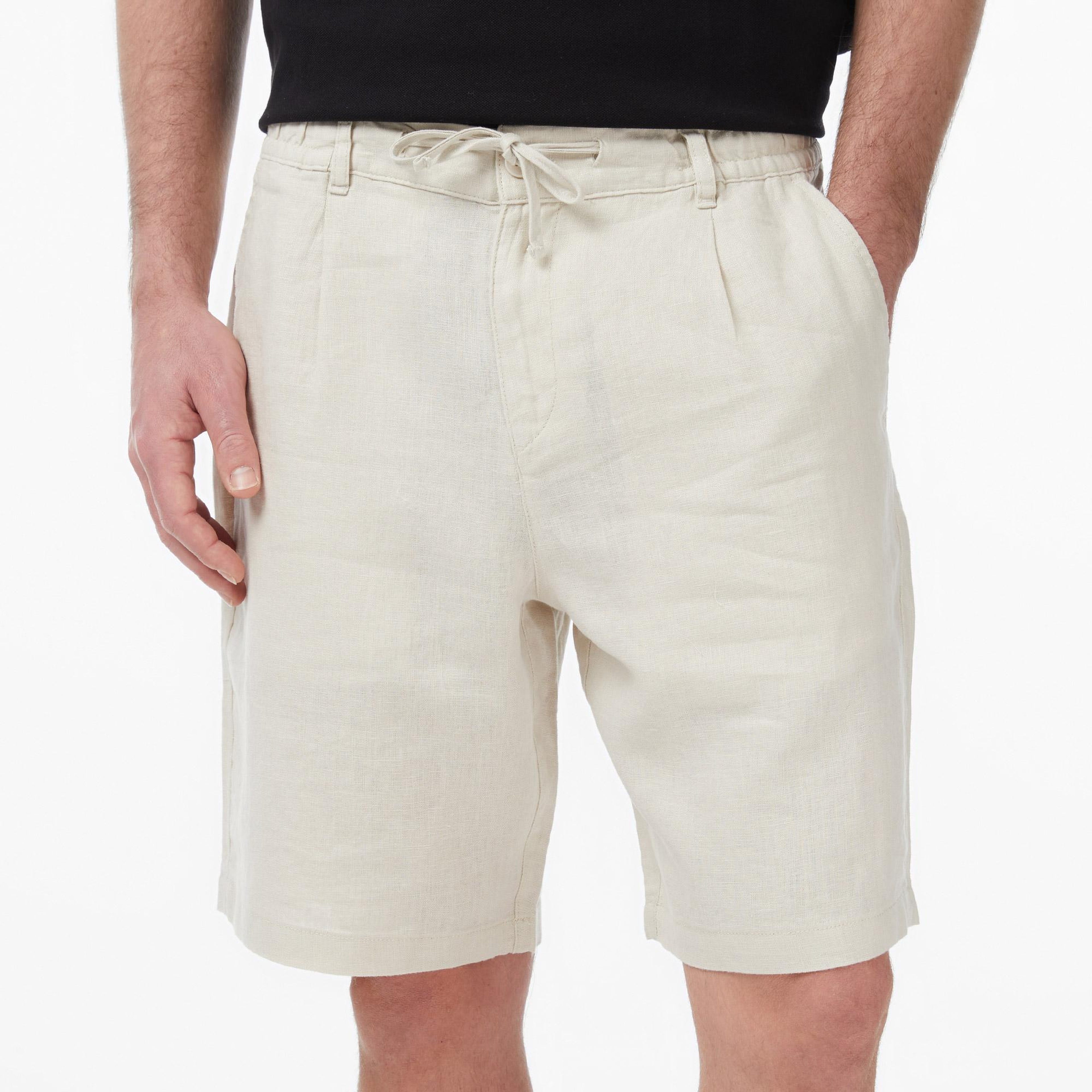 Nautica Erkek Krem Regular Fit Keten Şort
