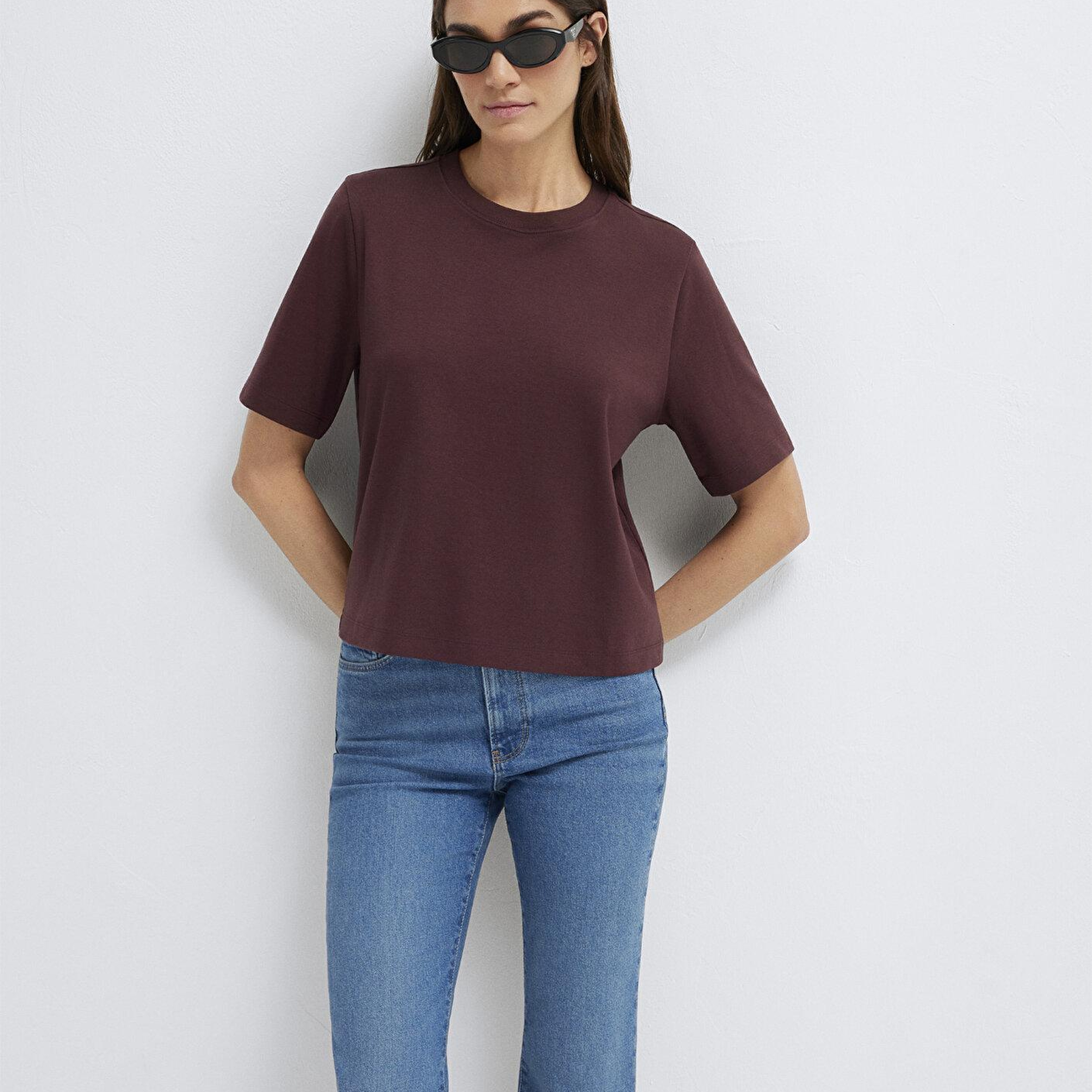 Mavi Kahverengi Basic Tişört Regular Fit / Normal Kesim 1614218-70223