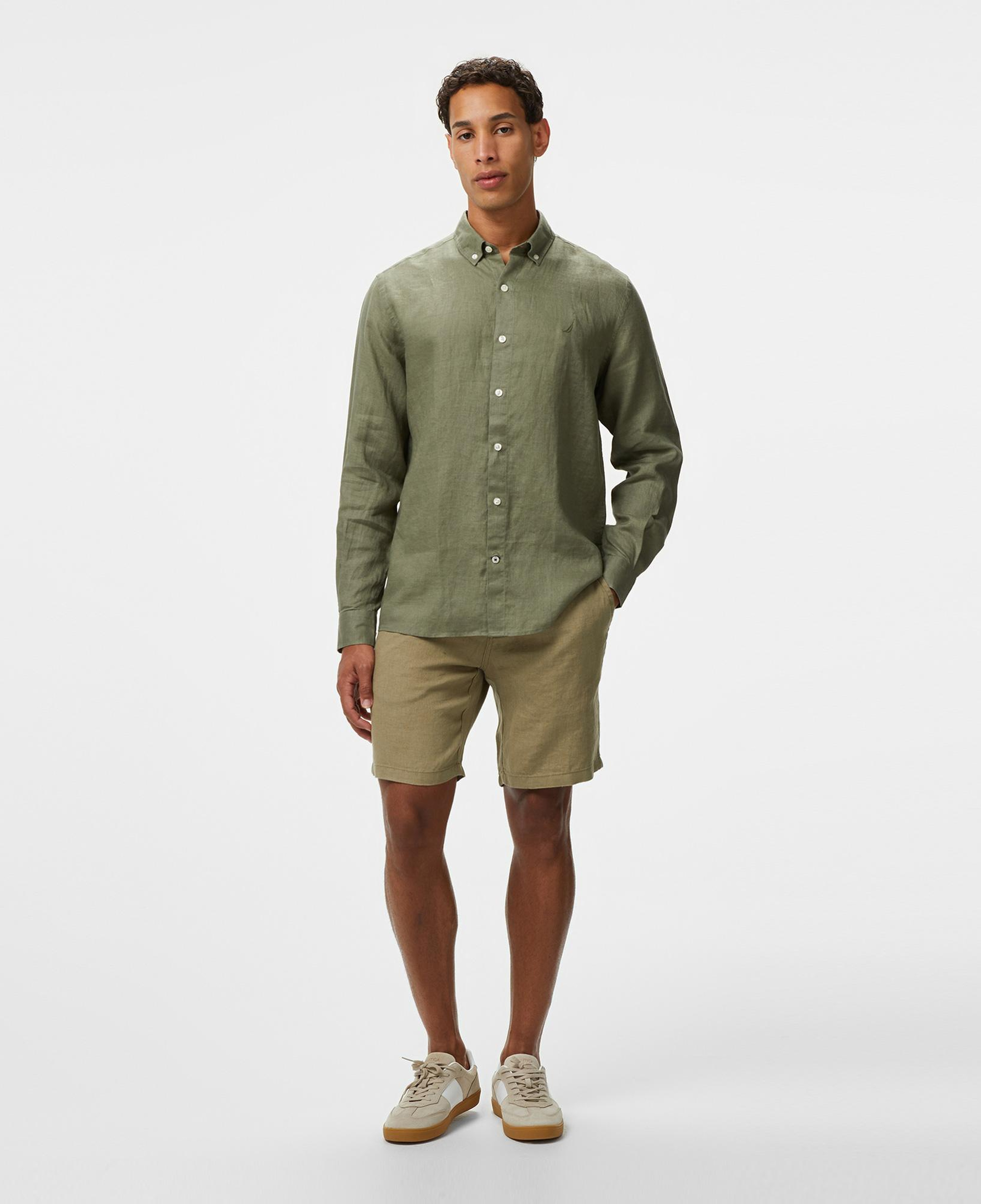 Nautica Erkek Yeşil Classic Fit Keten Gömlek