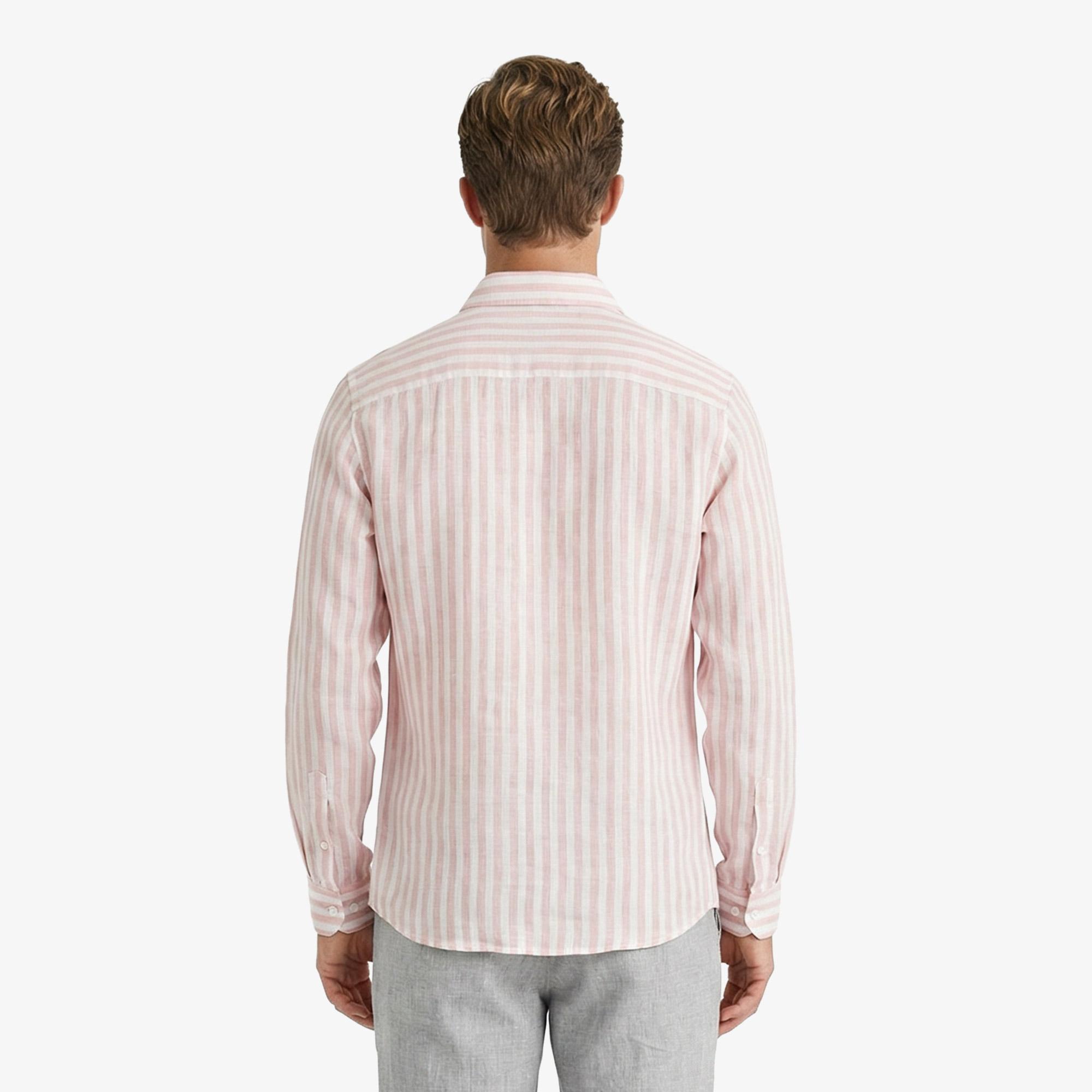 Nautica Erkek Bej Regular Fit Çizgili Keten Gömlek