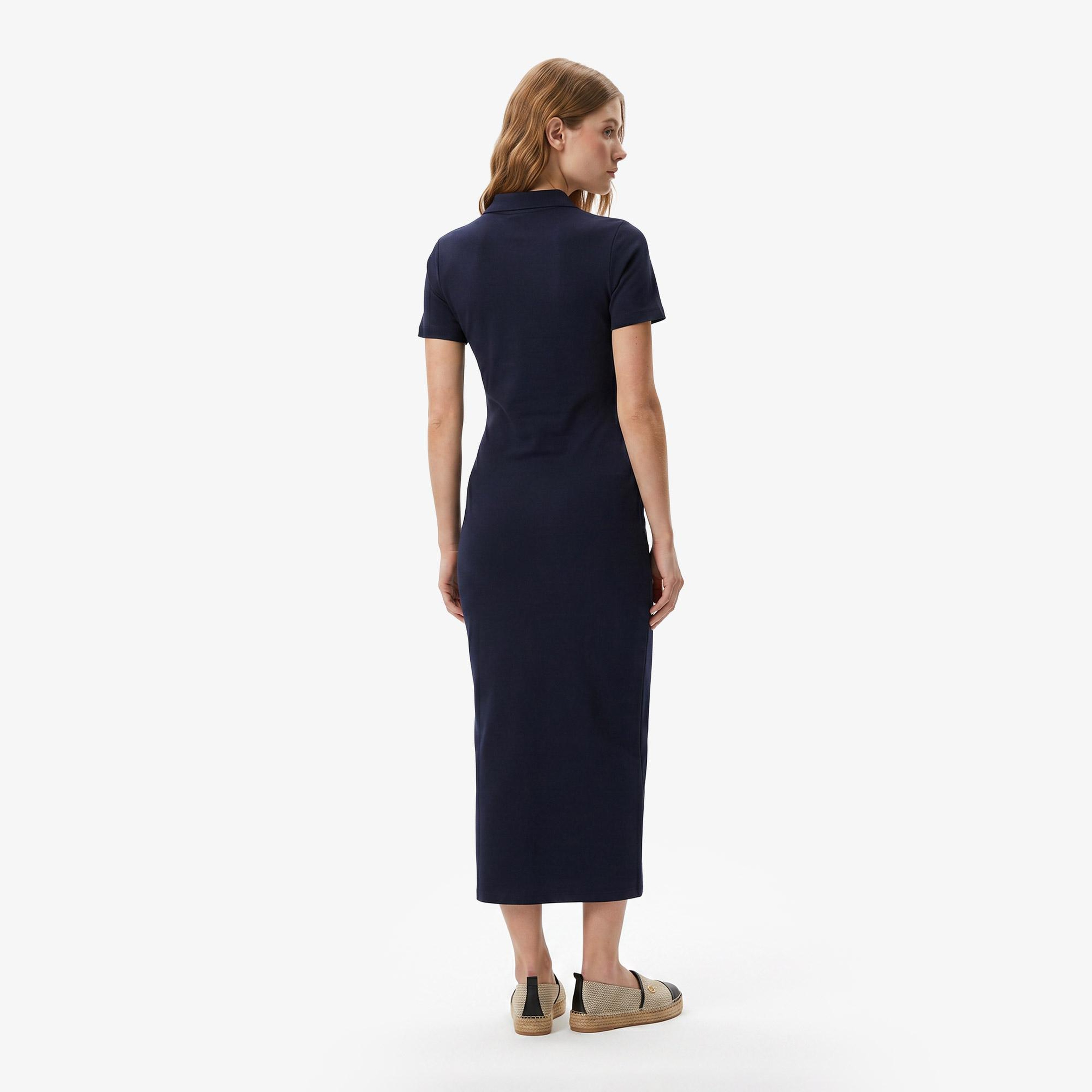 Nautica Kadın Lacivert Slim Fit Kısa Kollu Çizgili Elbise