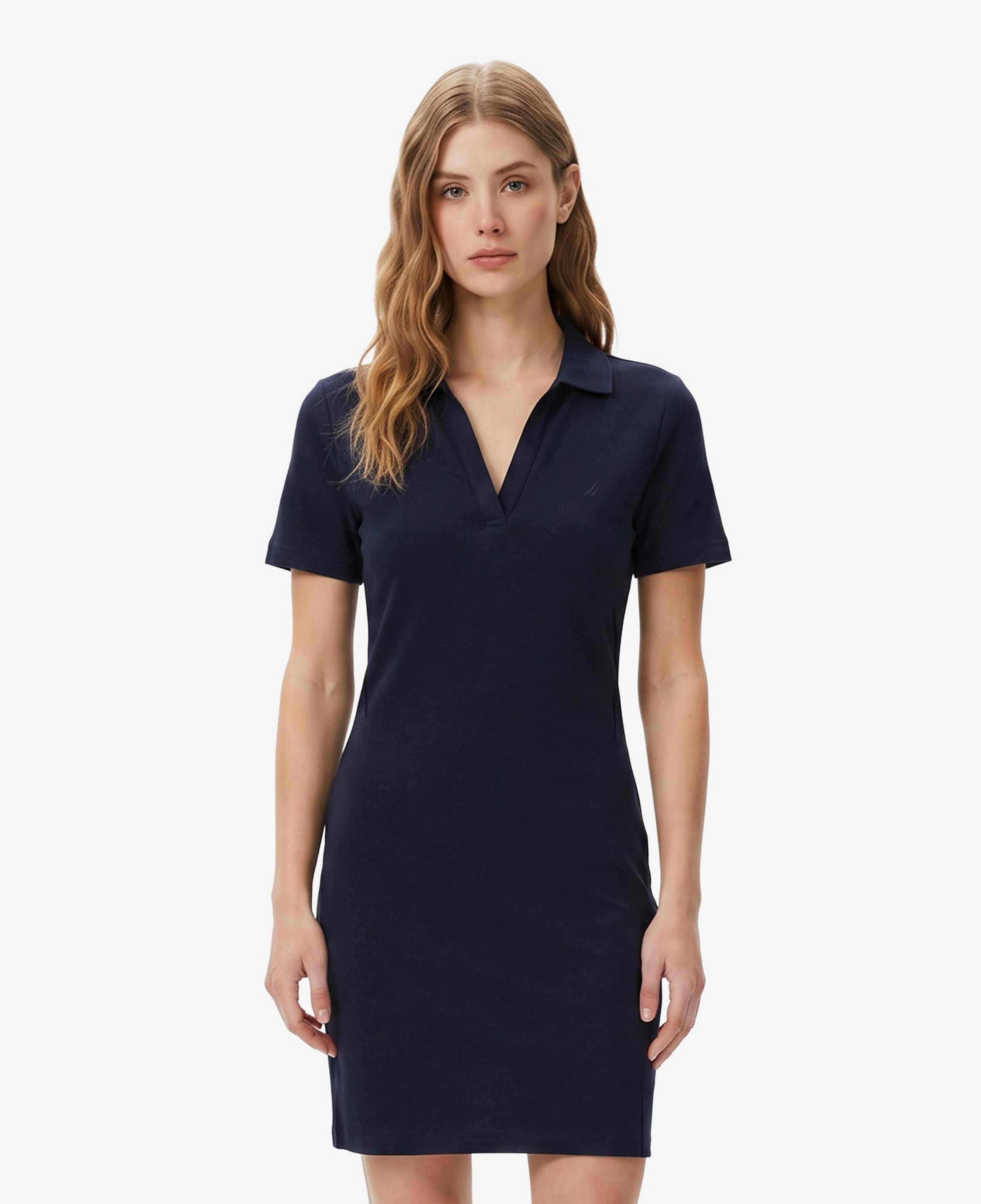 Nautica Kadın Lacivert Slim Fit Kısa Kollu Çizgili Elbise