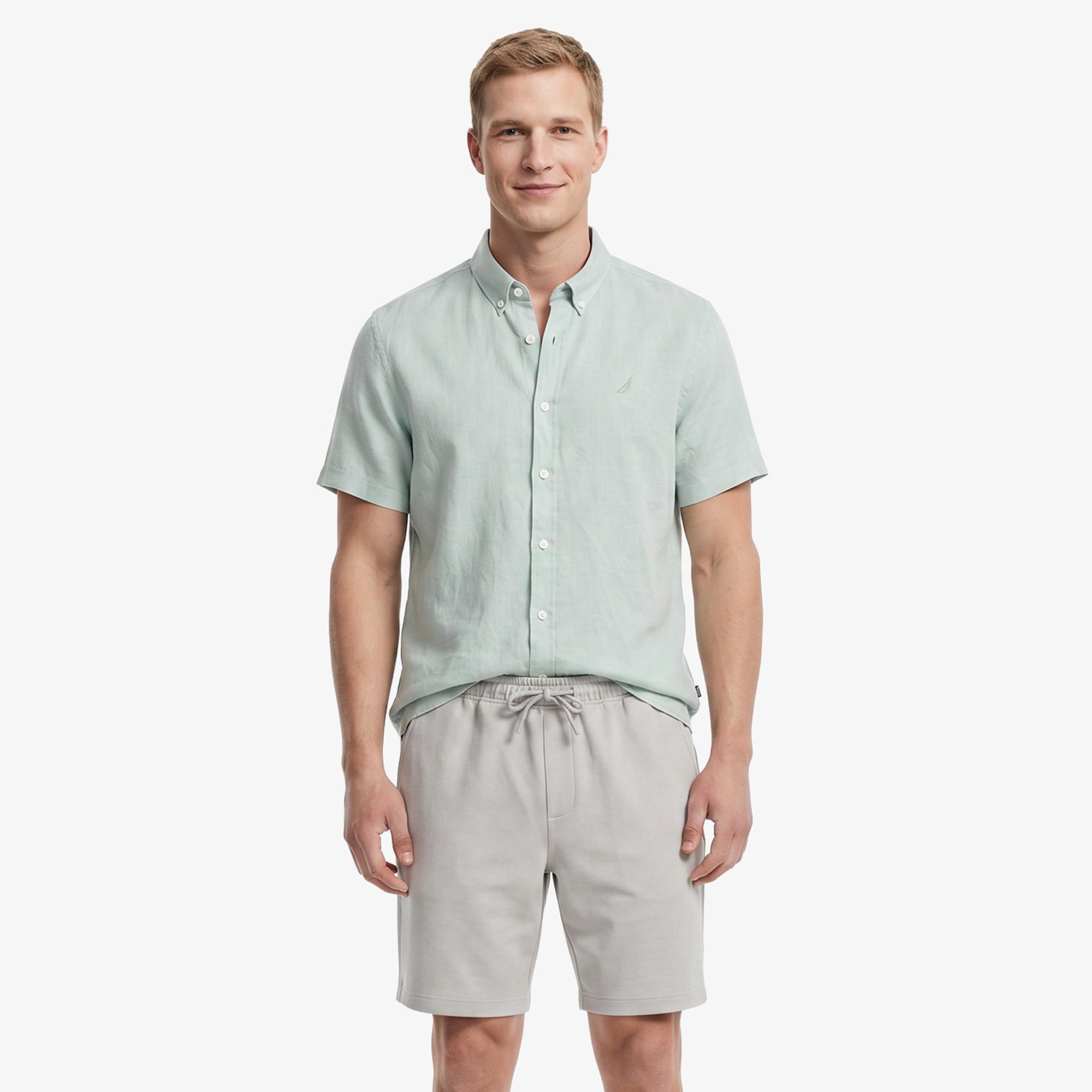 Nautica Erkek Yeşil Regular Fit Kısa Kollu Keten Gömlek