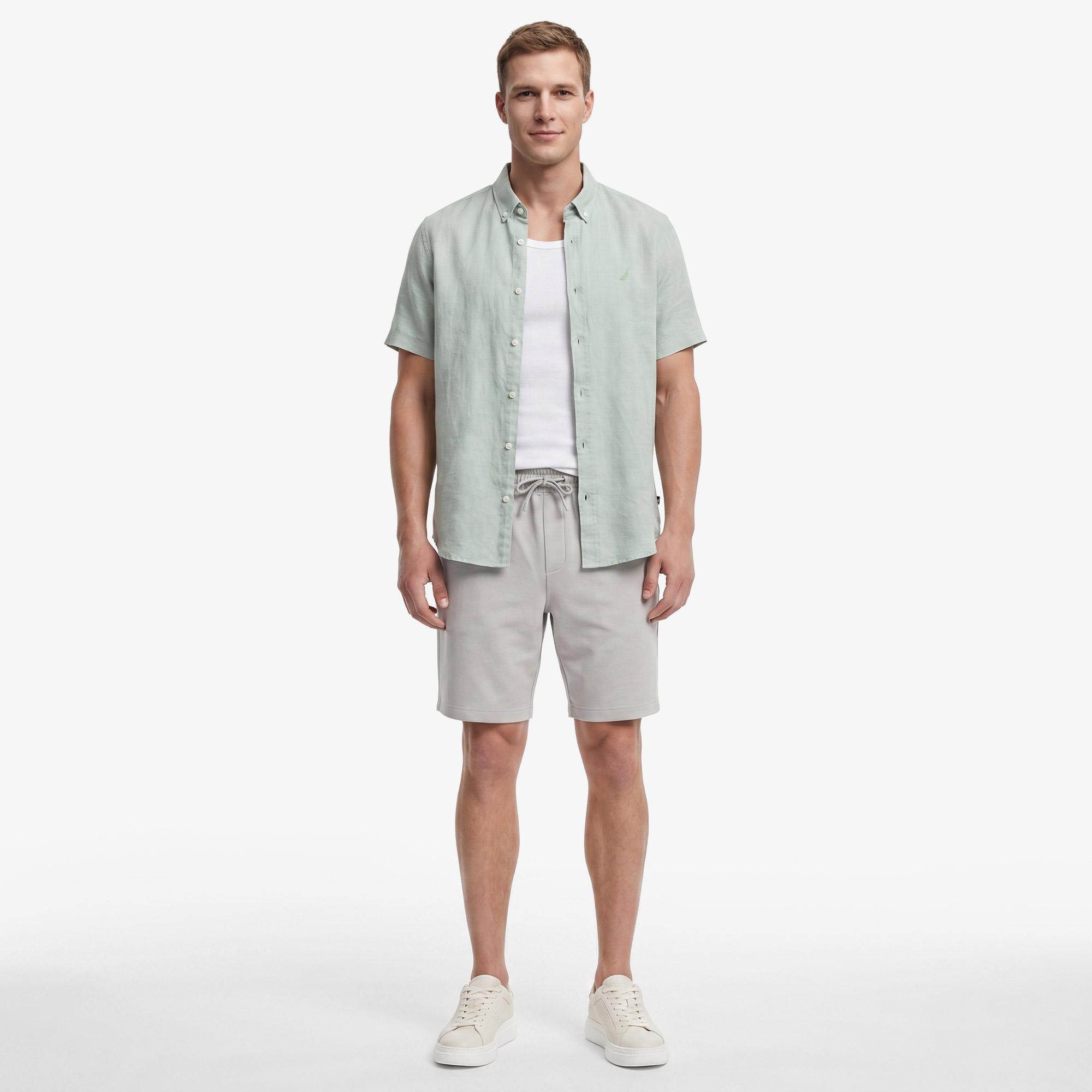 Nautica Erkek Yeşil Regular Fit Kısa Kollu Keten Gömlek