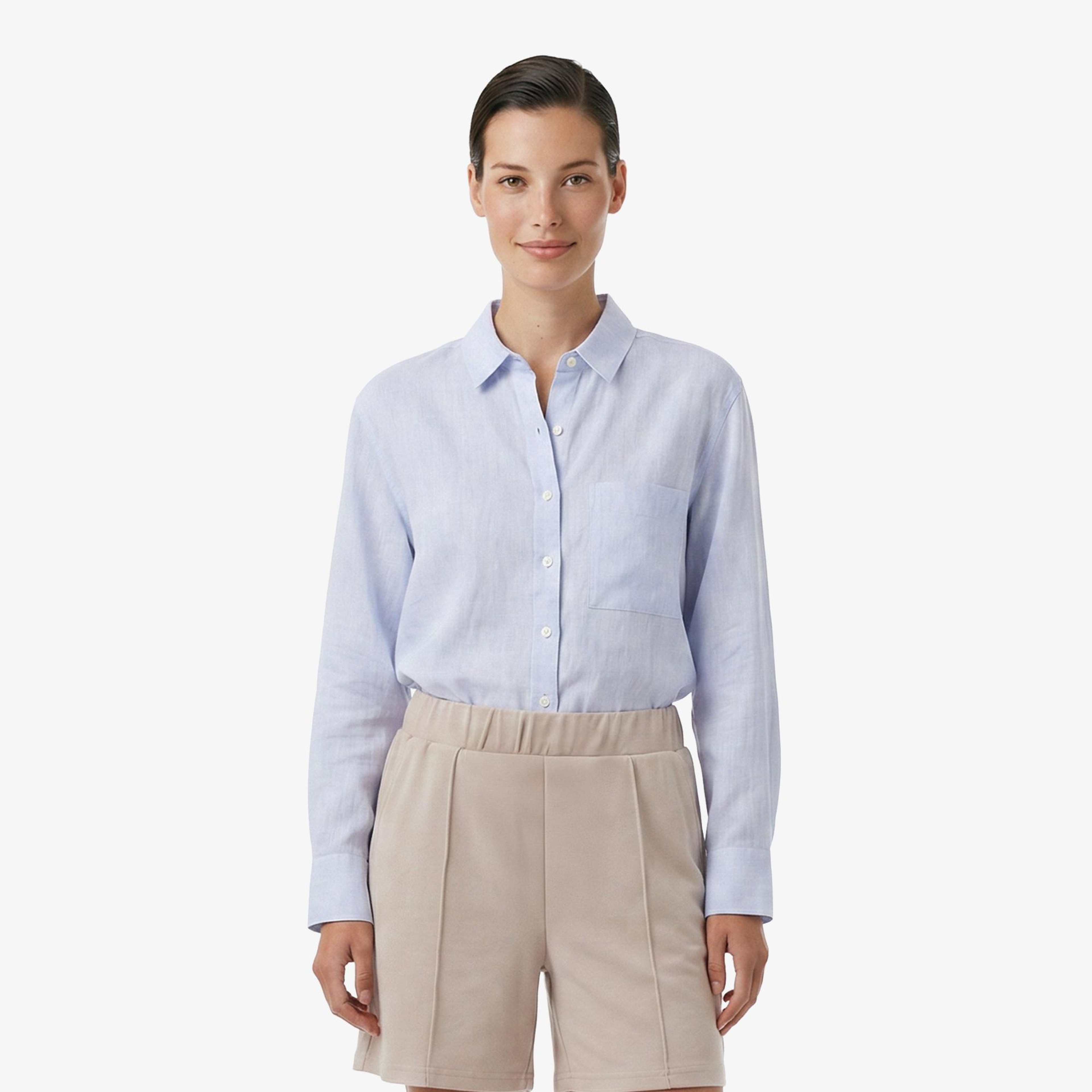Nautica Kadın Mavi Regular Fit Keten Gömlek
