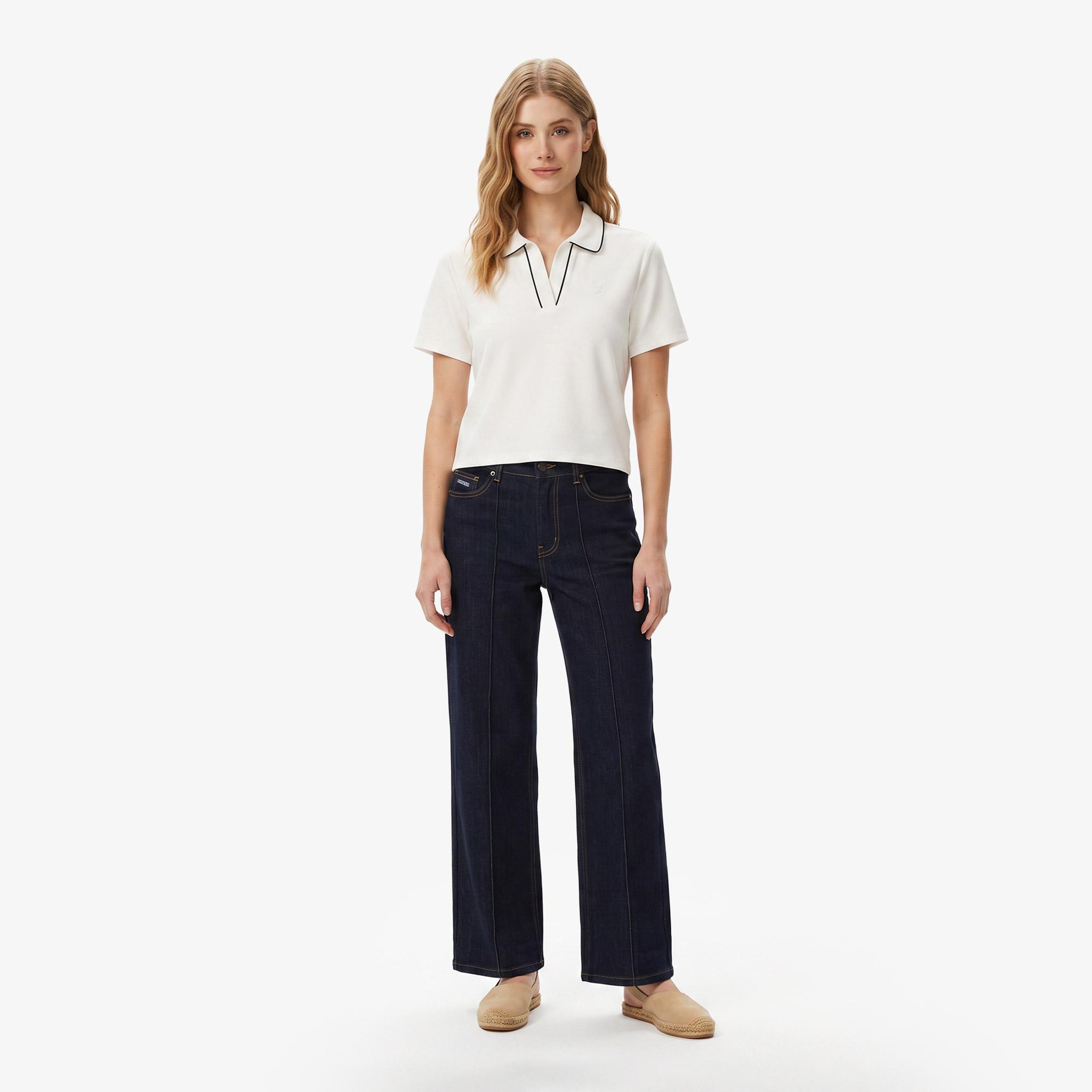 Nautica Kadın Krem Regular Fit Polo Yaka T-Shirt