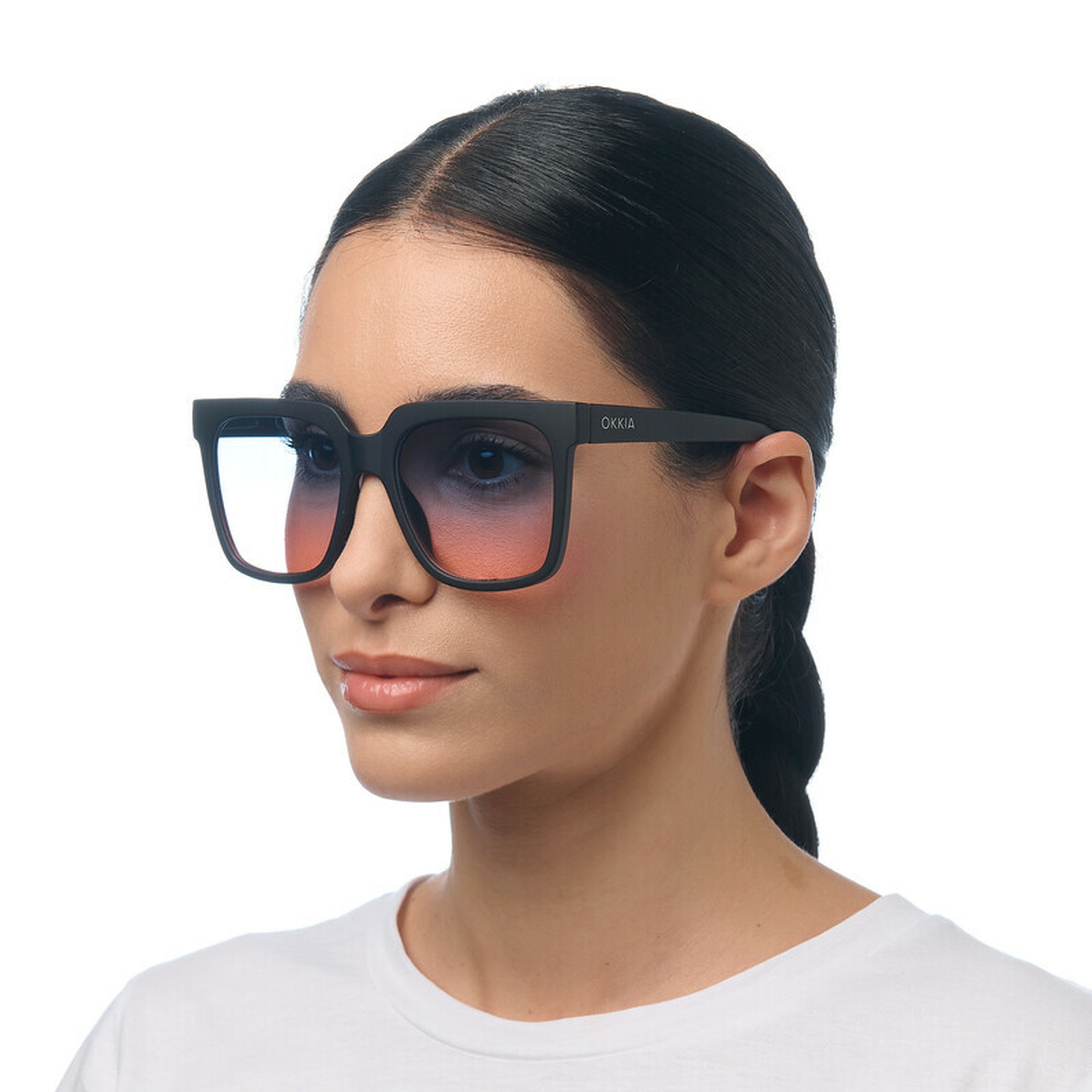 Okkia Roma Unisex Güneş Gözlüğü Siyah / Lens: Mavi/Pembe gradyan