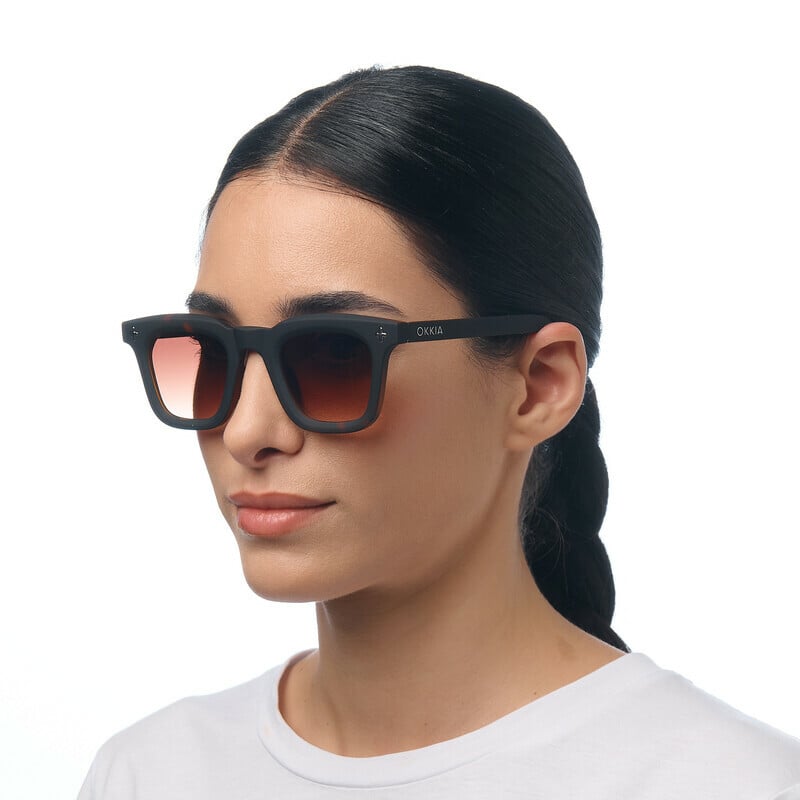 Okkia Firenze Unisex Güneş Gözlüğü Siyah Havana / Lens: Kahverengi Gradyan