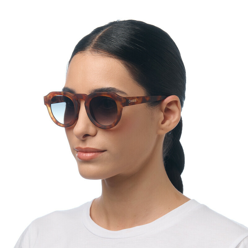Okkia Zeno Round Unisex Güneş GözlüğüSahara Havana / Lens: Yeşil