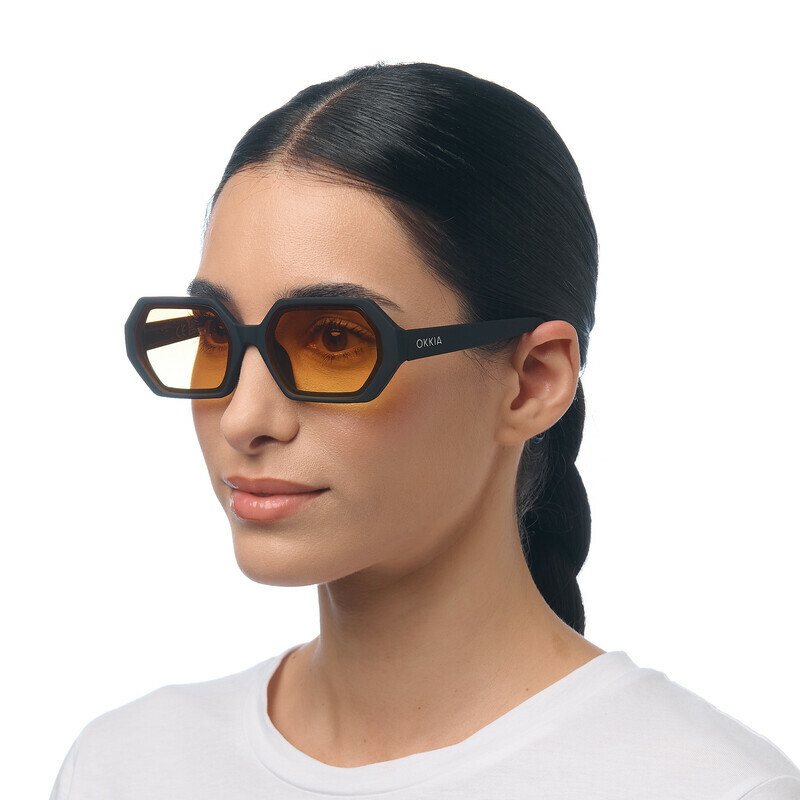 Okkia Andrea Altıgen Unisex Güneş GözlüğüSiyah / Lens : Sarı