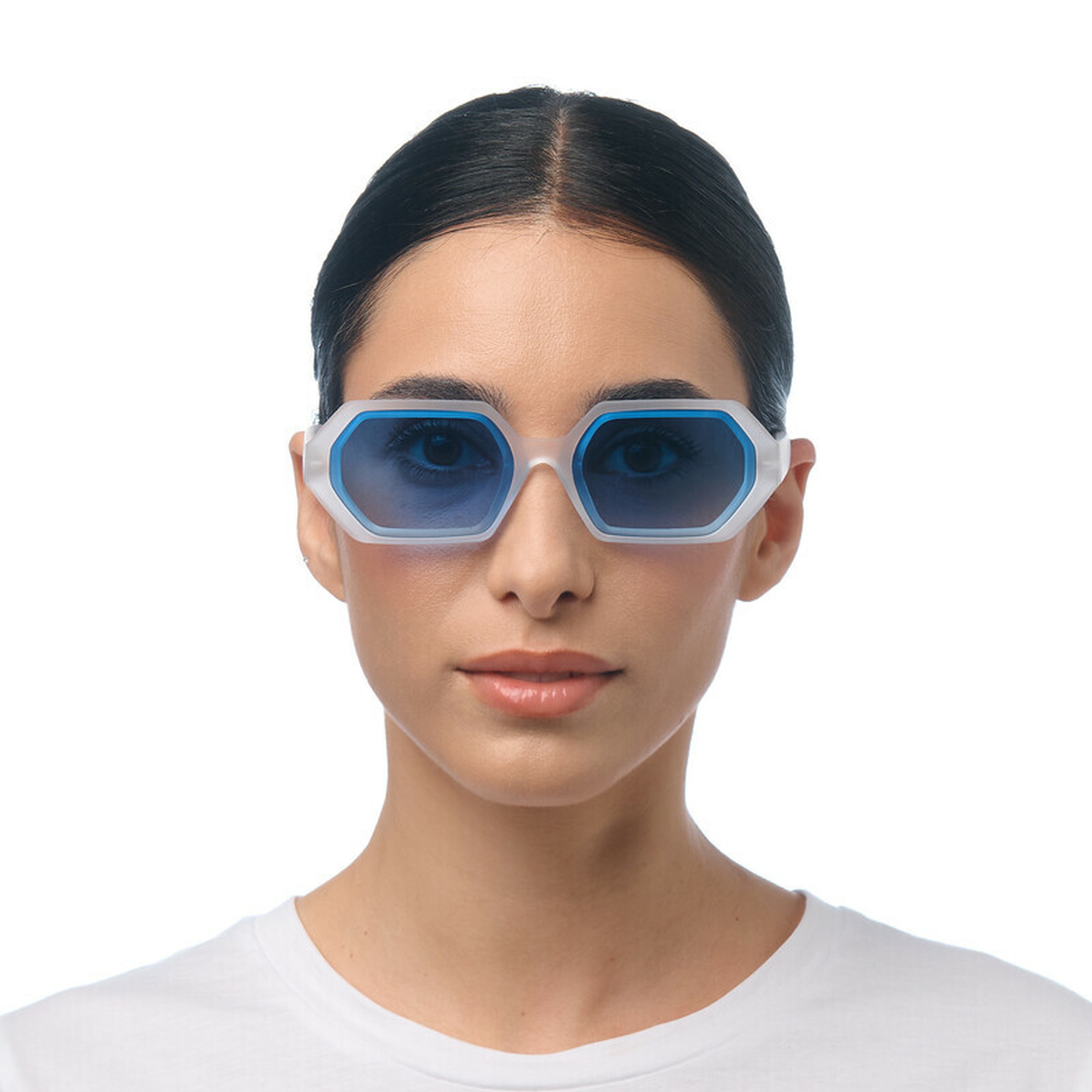 Okkia Andrea Altıgen Unisex Güneş GözlüğüBeyaz / Lens : Mavi