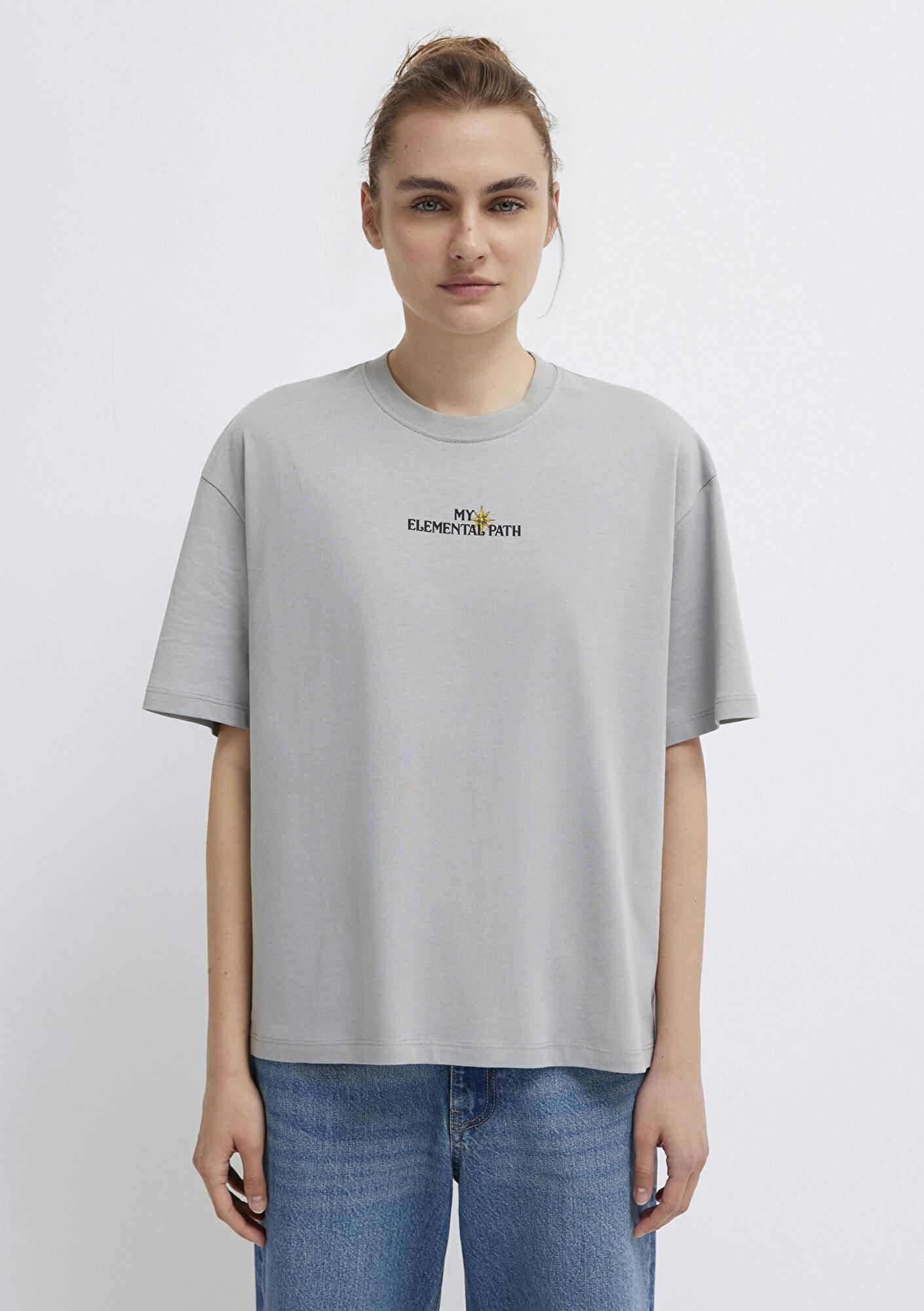 Mavi Gri Tişört Boxy Fit 1614128-70075