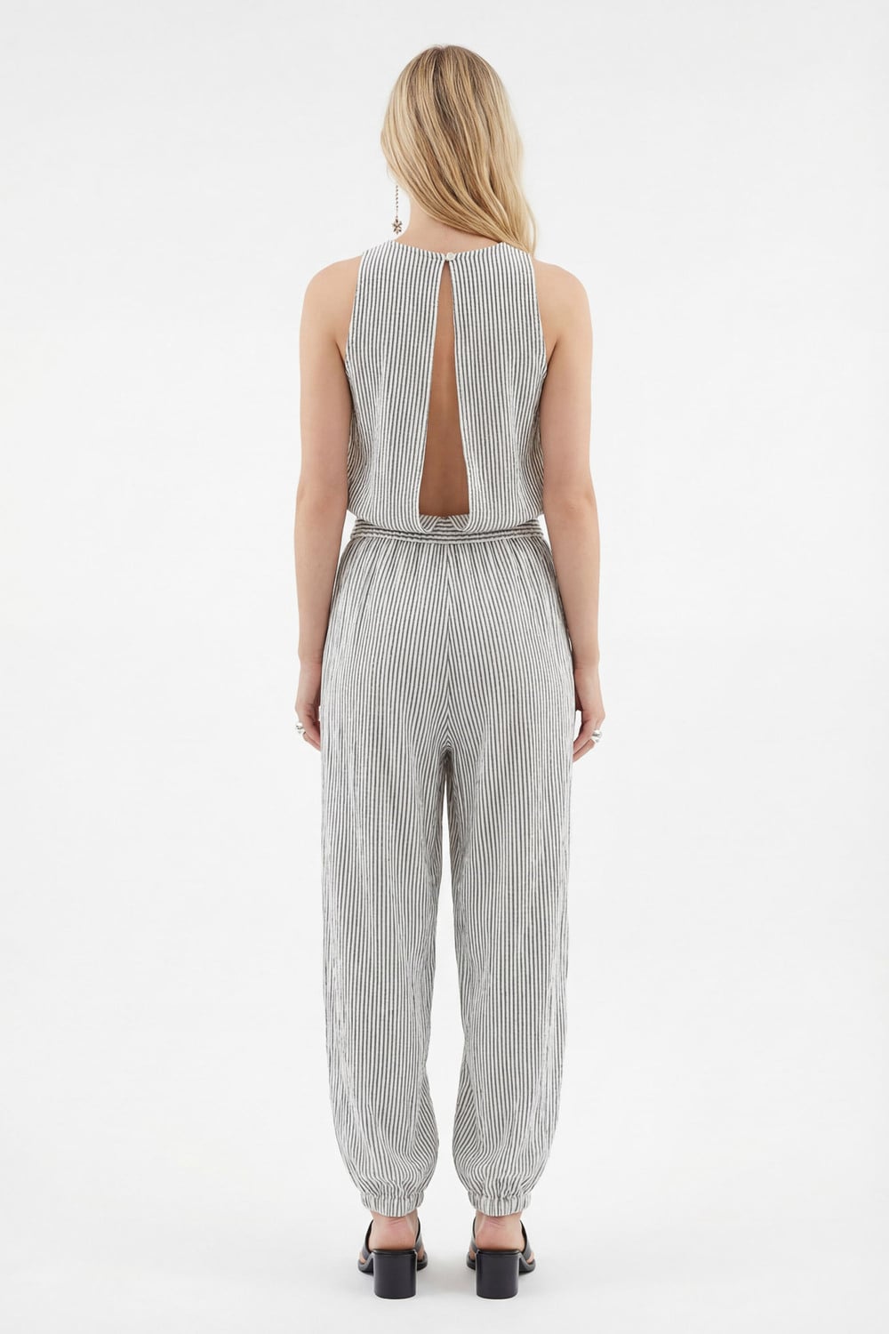 İKİKIZ Crinkle Siyah Çizgili Jogger Pantolon