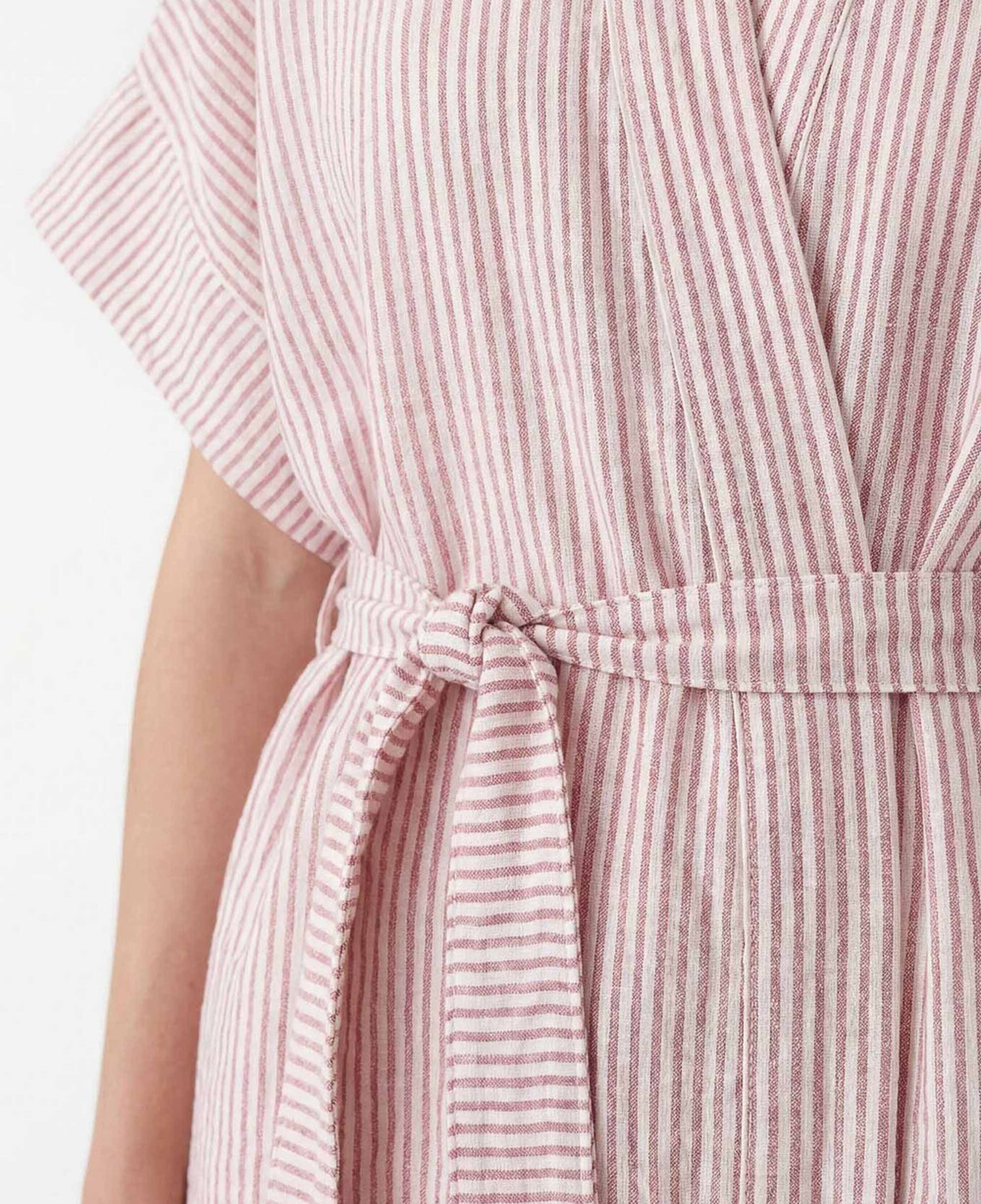 İKİKIZ Crinkle Kırmızı Çizgili Kısa Kimono