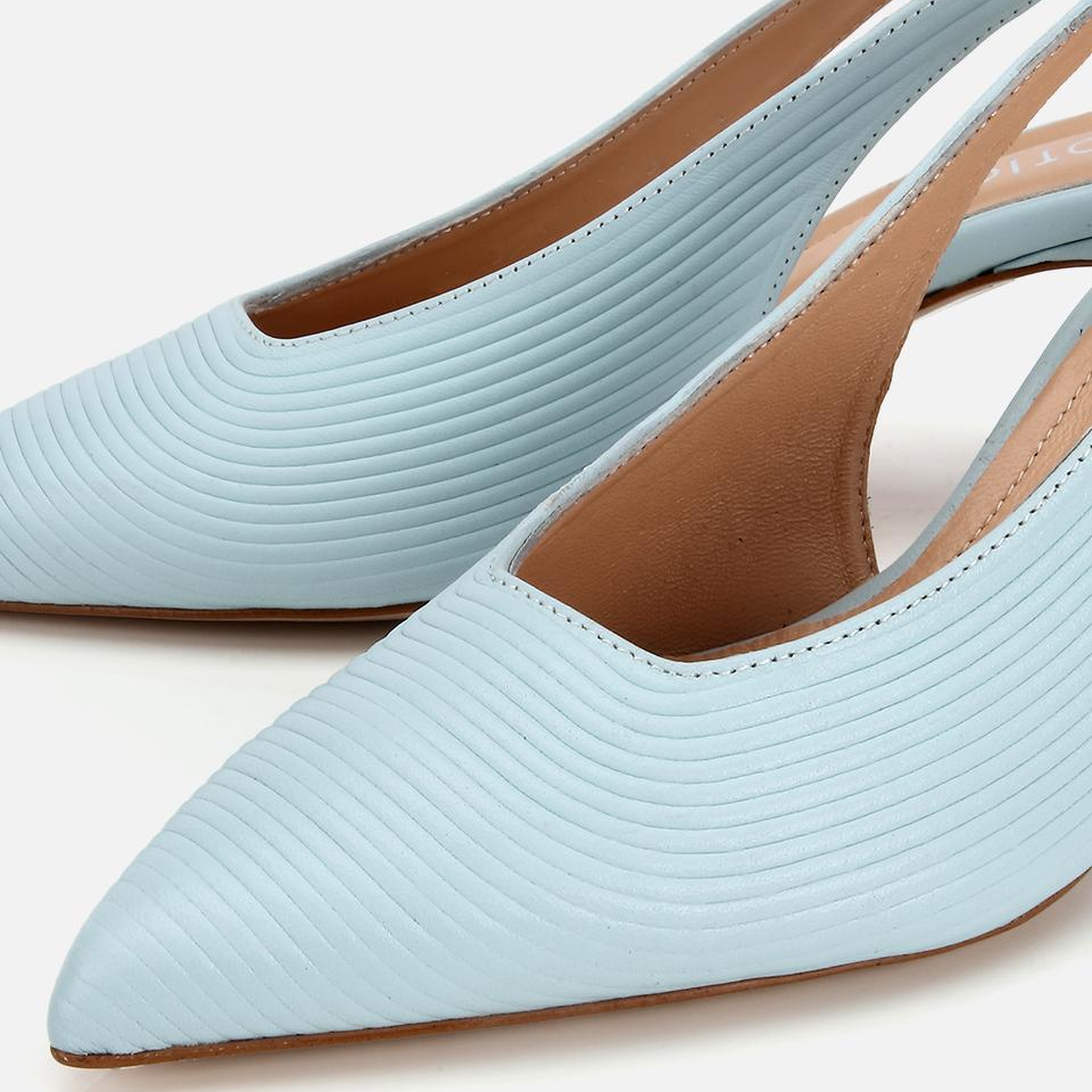 Kadın Deri Mavi Dokulu Yumuşak Arkası Açık Kısa Topuklu Stiletto