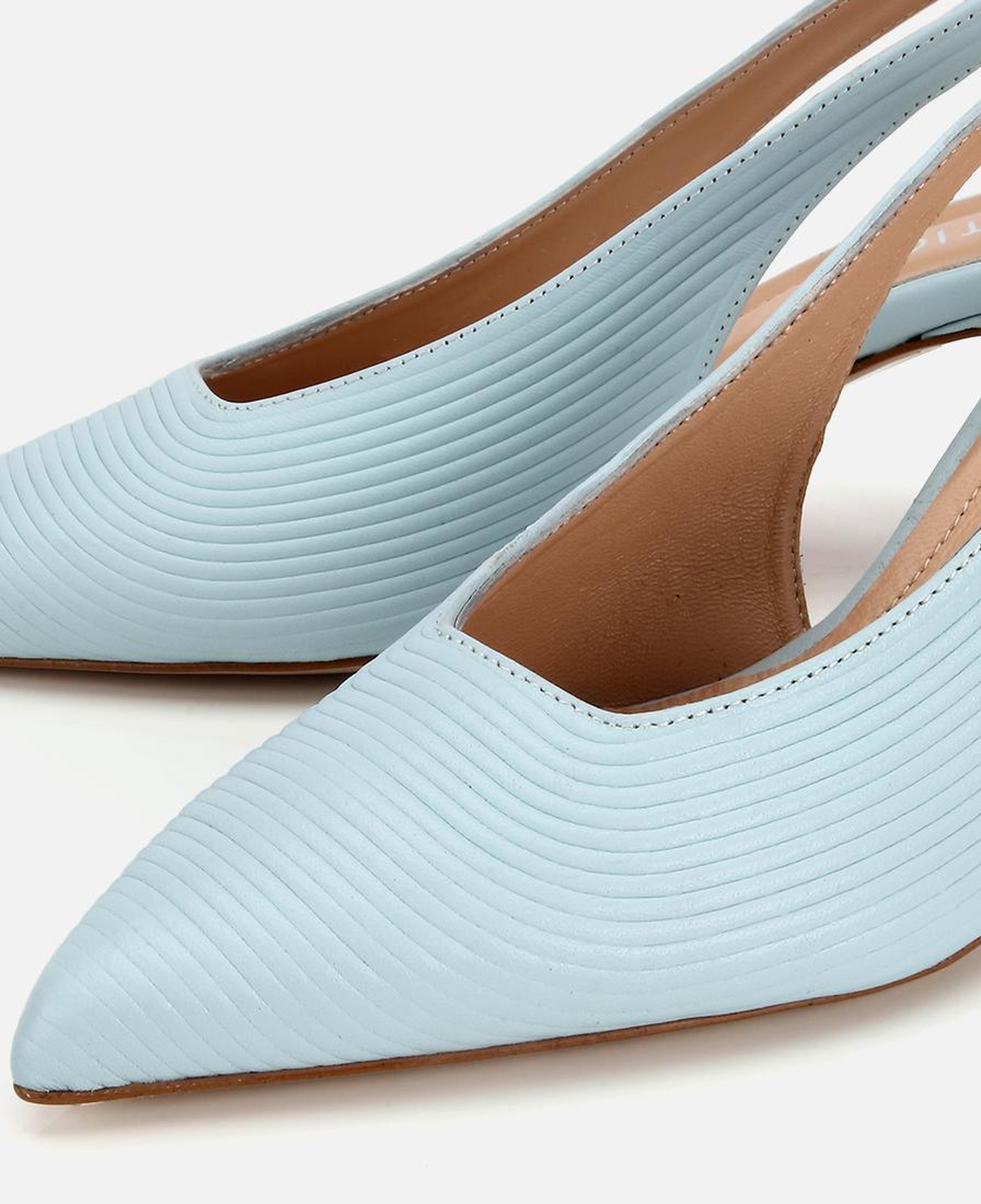 Kadın Deri Mavi Dokulu Yumuşak Arkası Açık Kısa Topuklu Stiletto