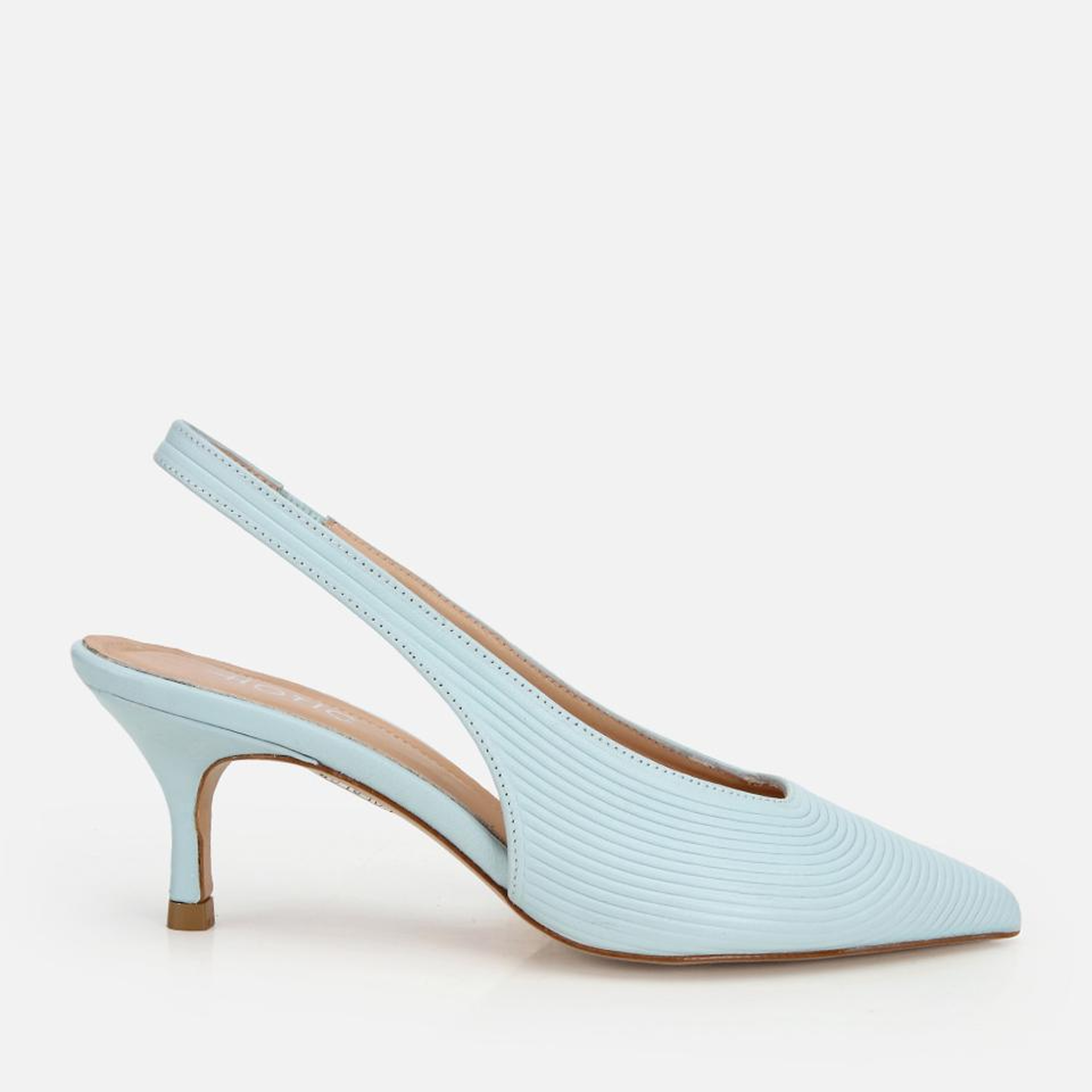 Kadın Deri Mavi Dokulu Yumuşak Arkası Açık Kısa Topuklu Stiletto