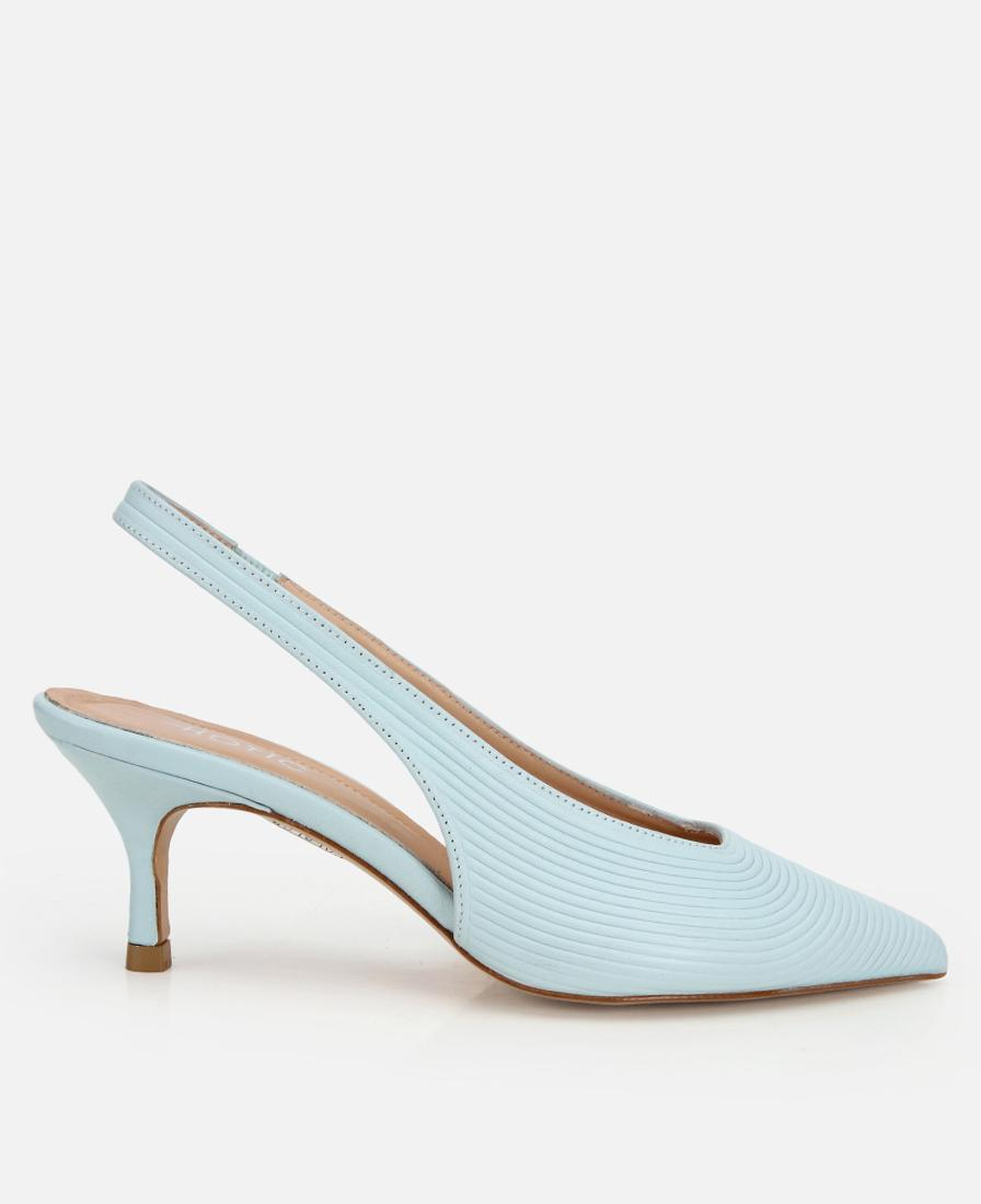 Kadın Deri Mavi Dokulu Yumuşak Arkası Açık Kısa Topuklu Stiletto