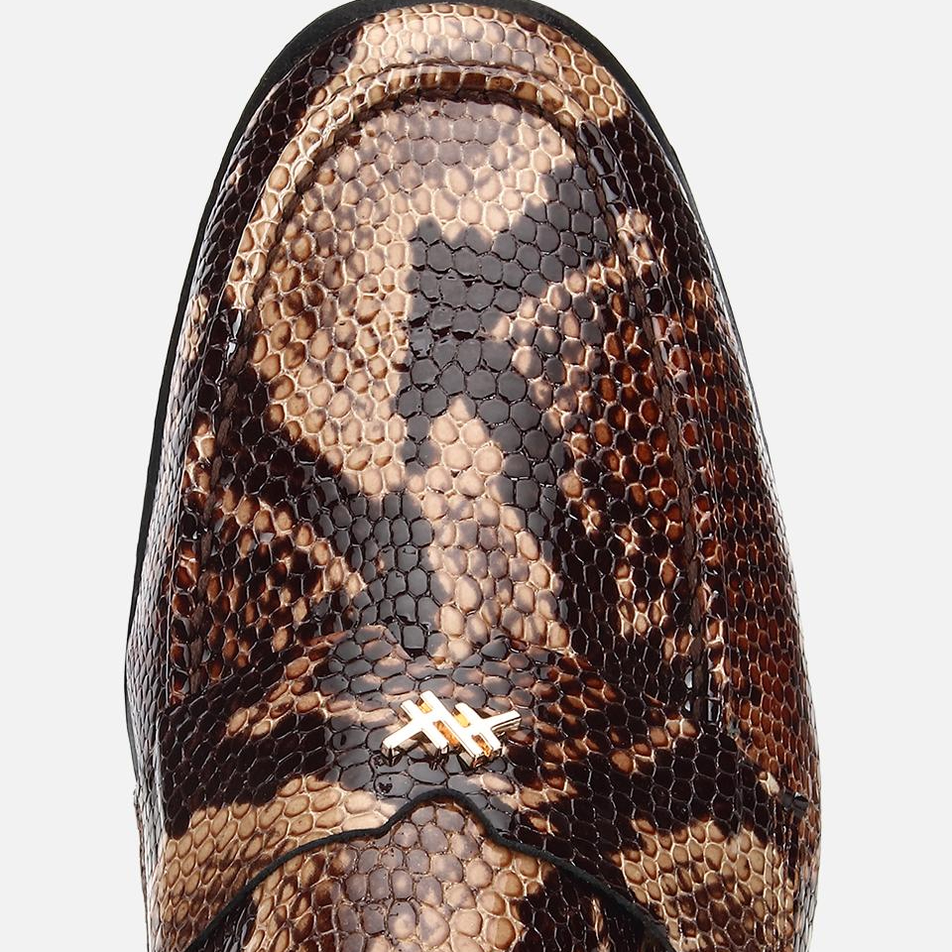 Kadın Deri Kahverengi Yılan Baskılı Klasik Loafer