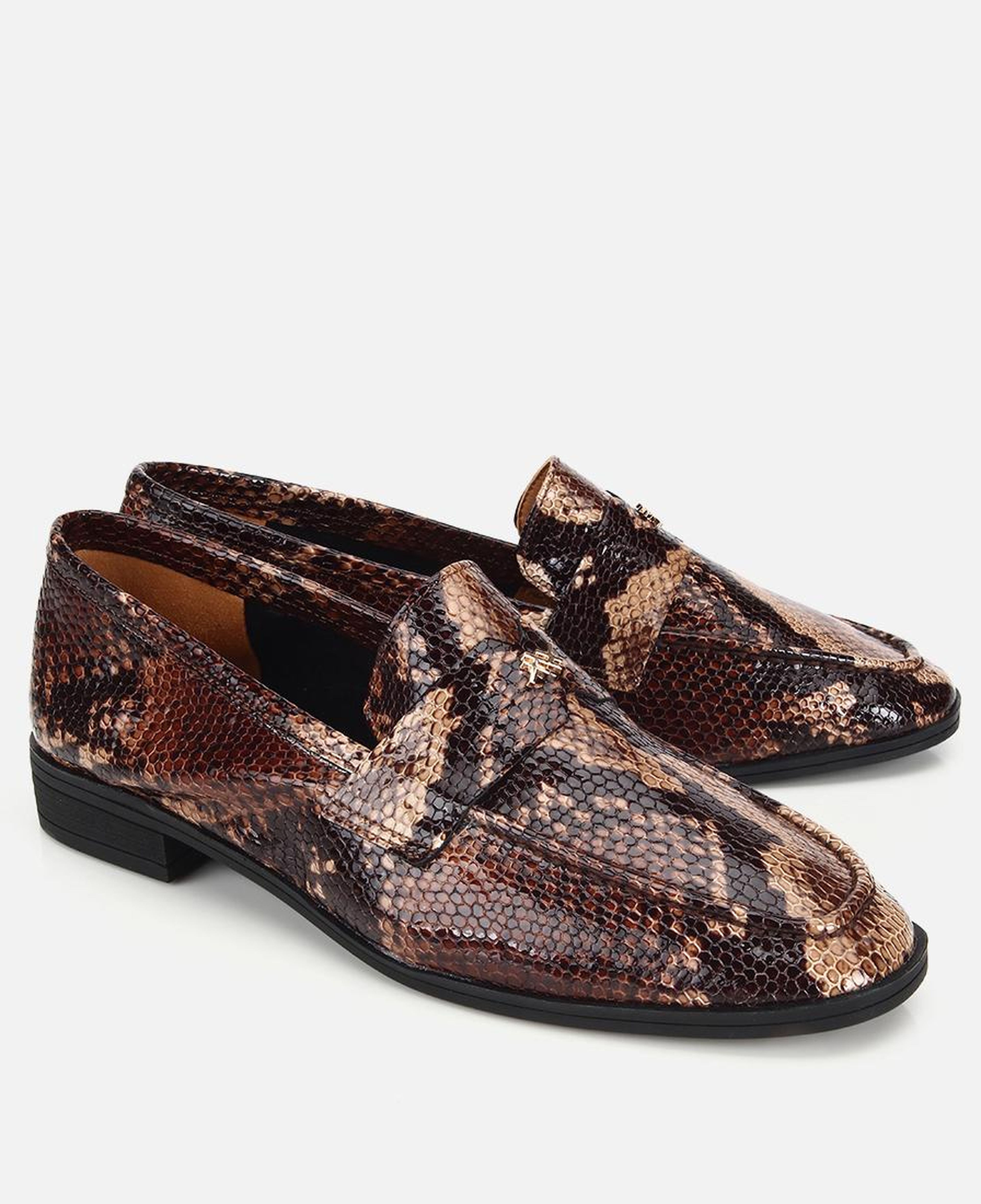 Kadın Deri Kahverengi Yılan Baskılı Klasik Loafer