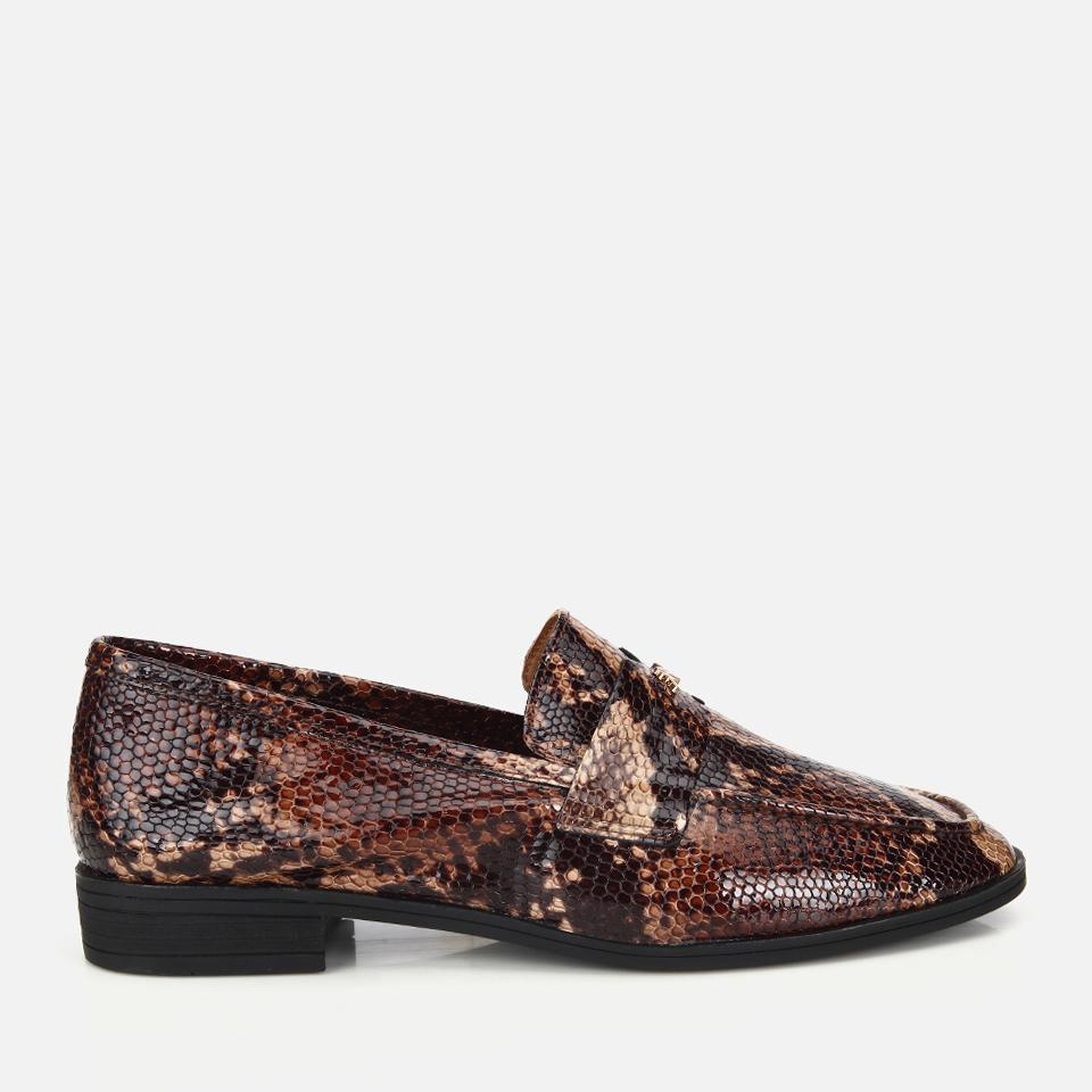 Kadın Deri Kahverengi Yılan Baskılı Klasik Loafer