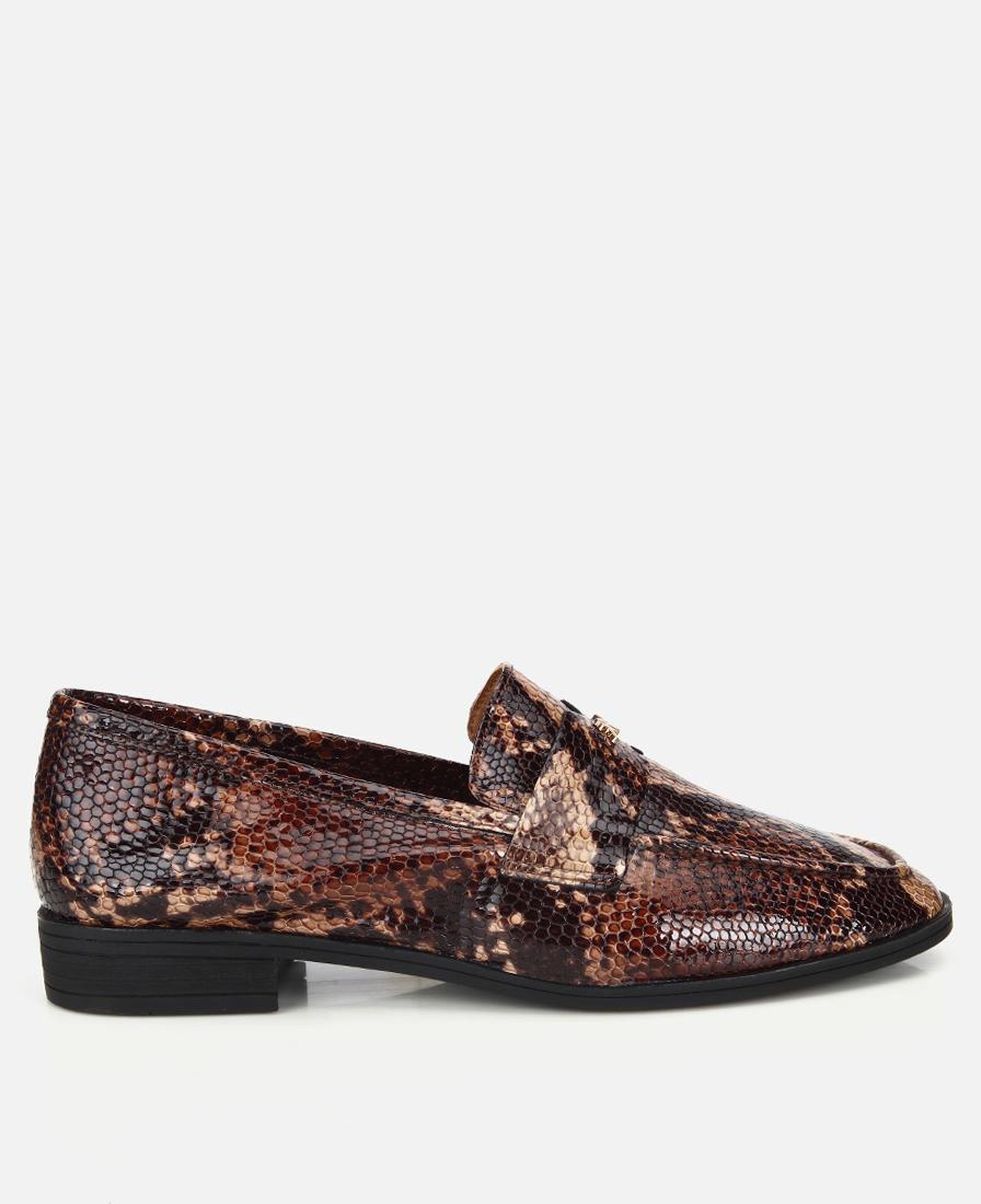 Kadın Deri Kahverengi Yılan Baskılı Klasik Loafer