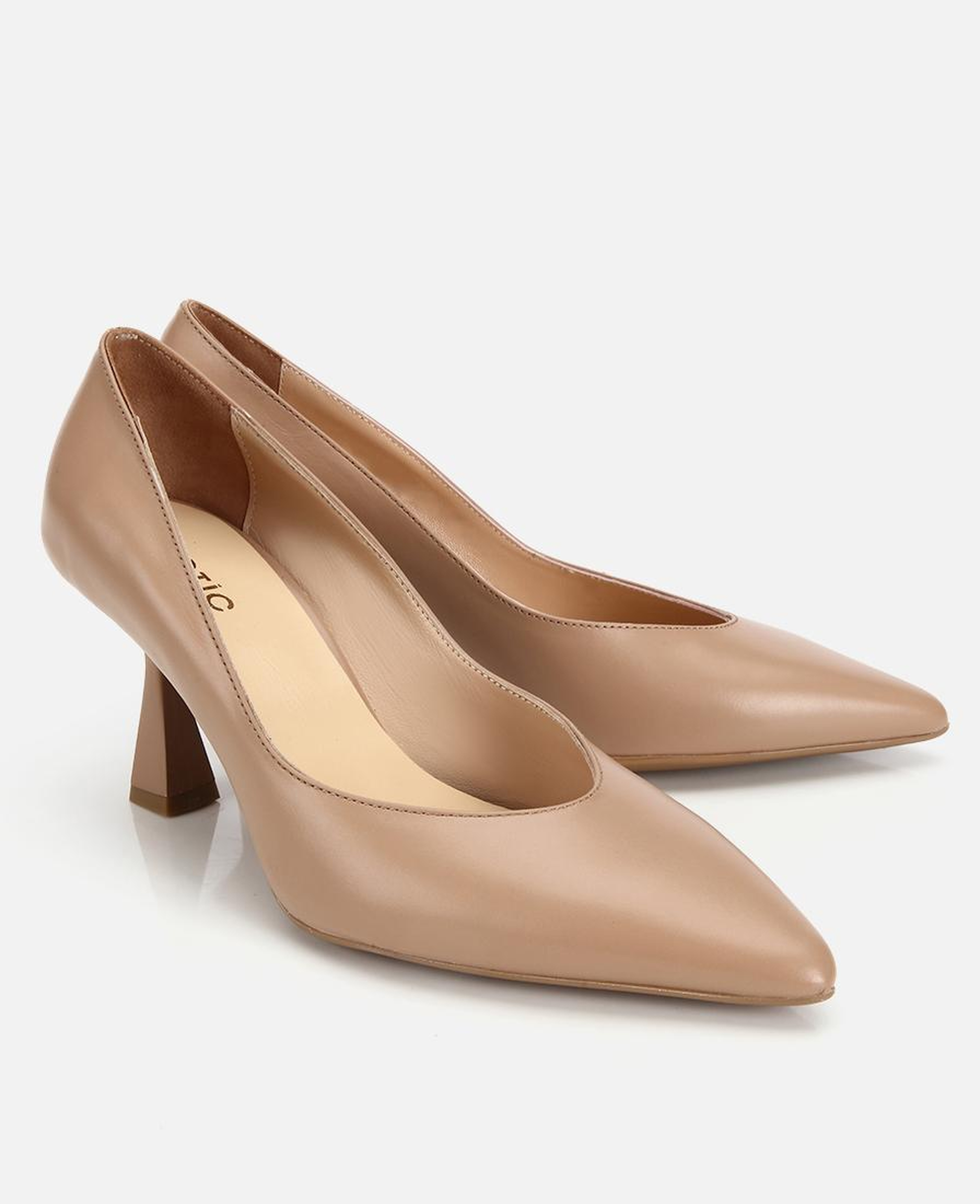 Kadın Deri Bej Kısa Topuklu Stiletto