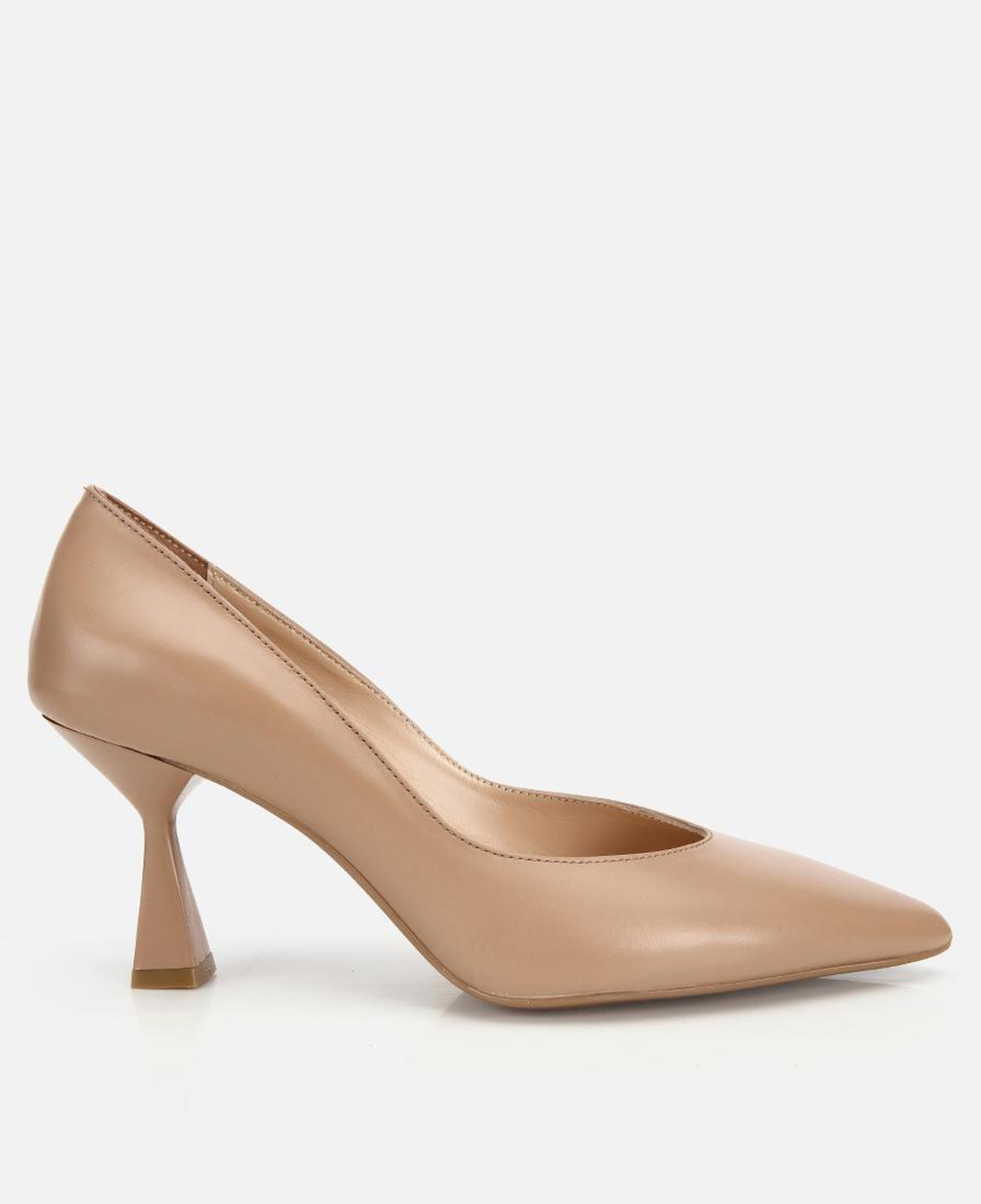 Kadın Deri Bej Kısa Topuklu Stiletto