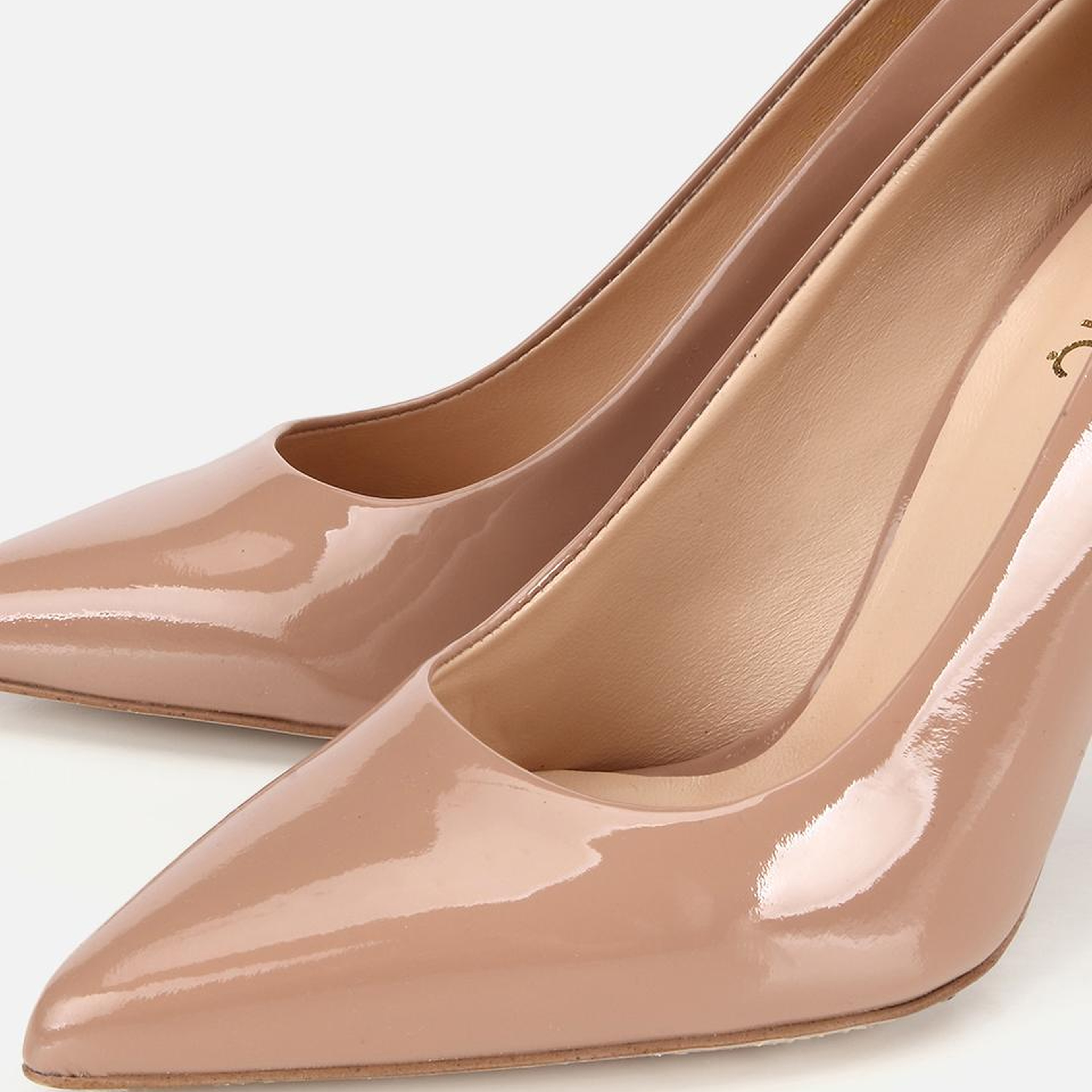 Kadın Rugan Deri Bej Yüksek Topuklu Stiletto