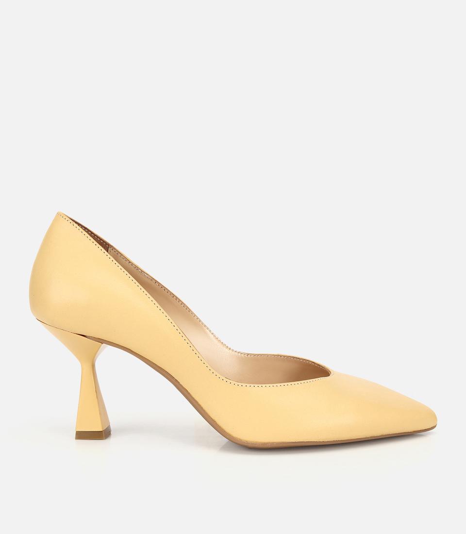 Kadın Deri Sarı Kısa Topuklu Stiletto