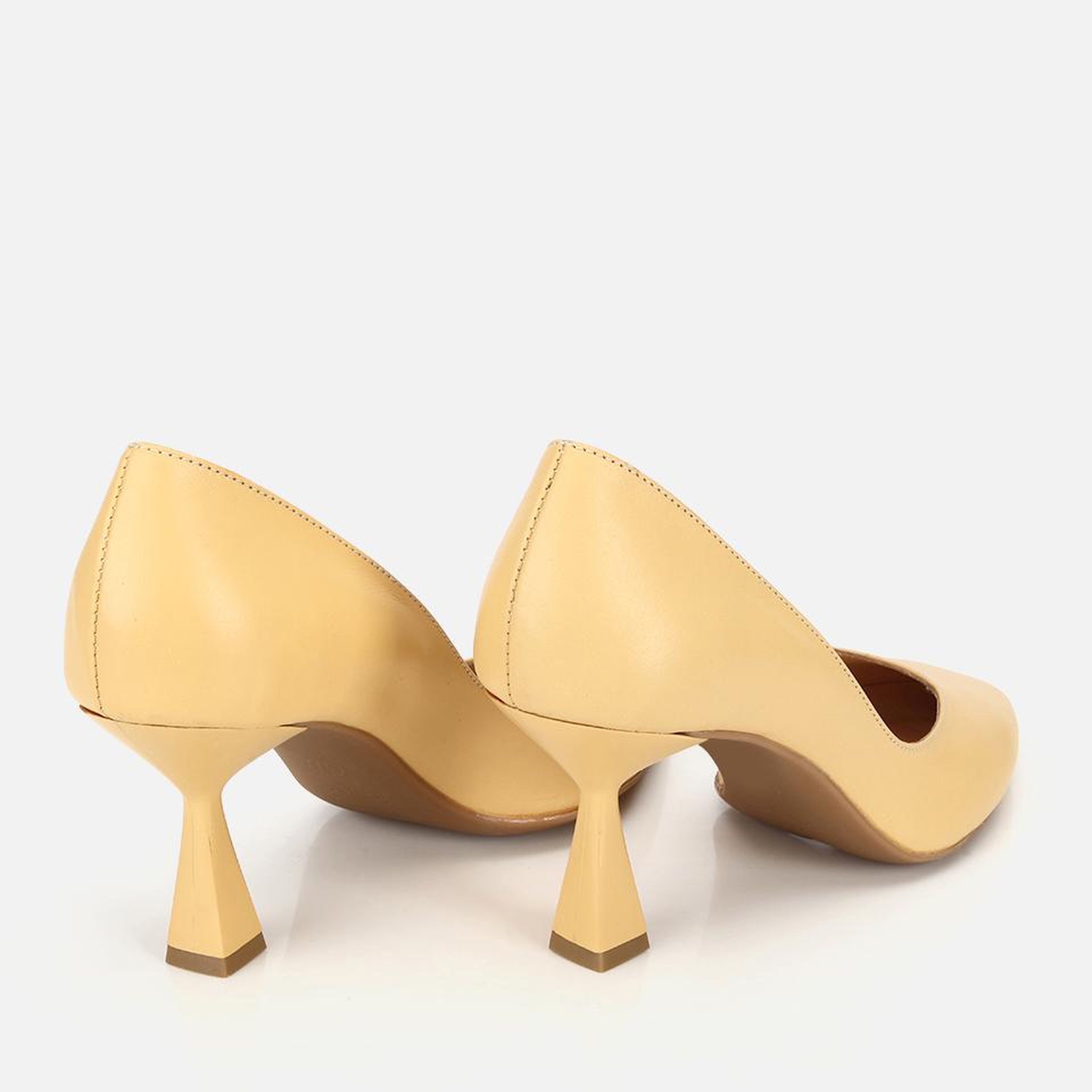 Kadın Deri Sarı Kısa Topuklu Stiletto