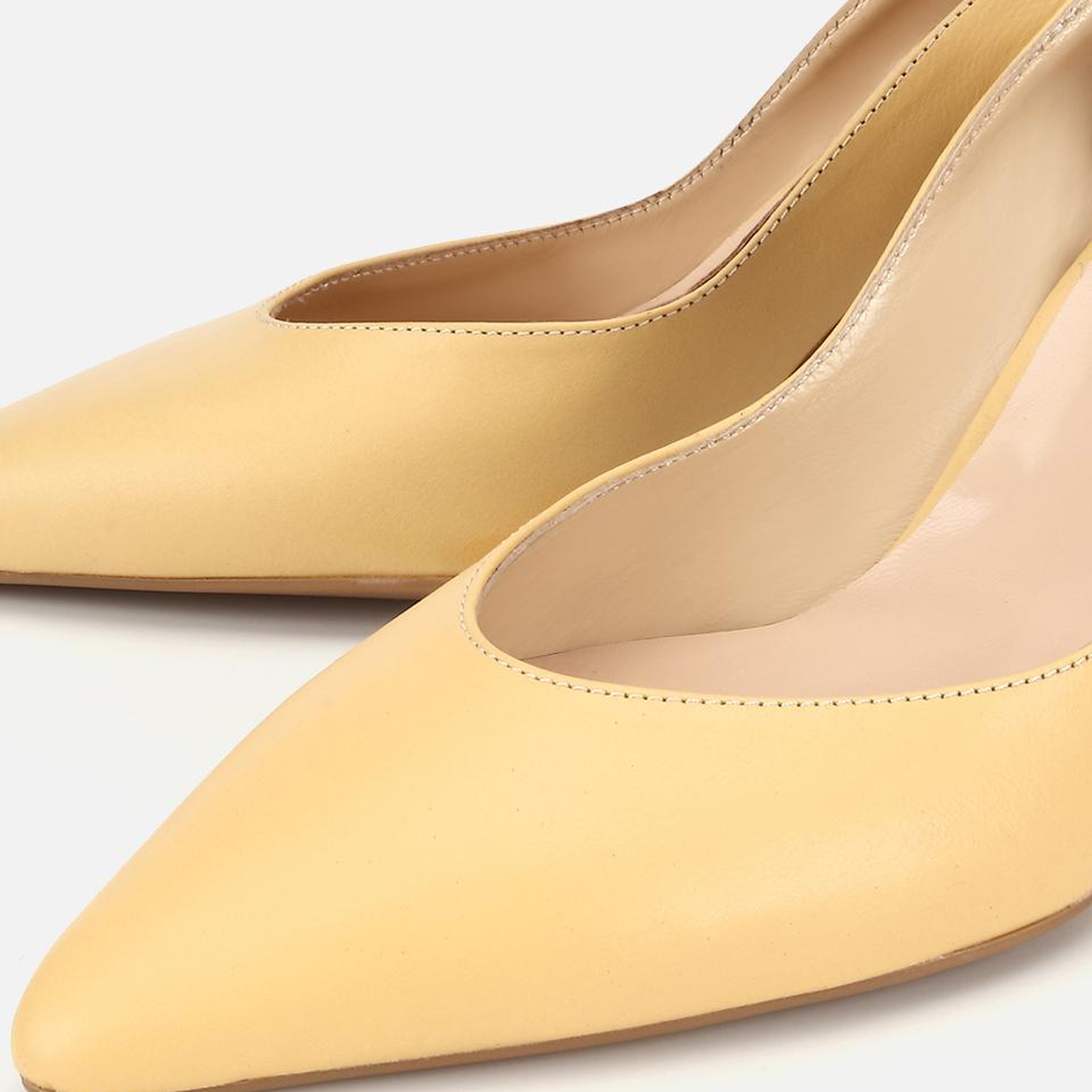 Kadın Deri Sarı Kısa Topuklu Stiletto