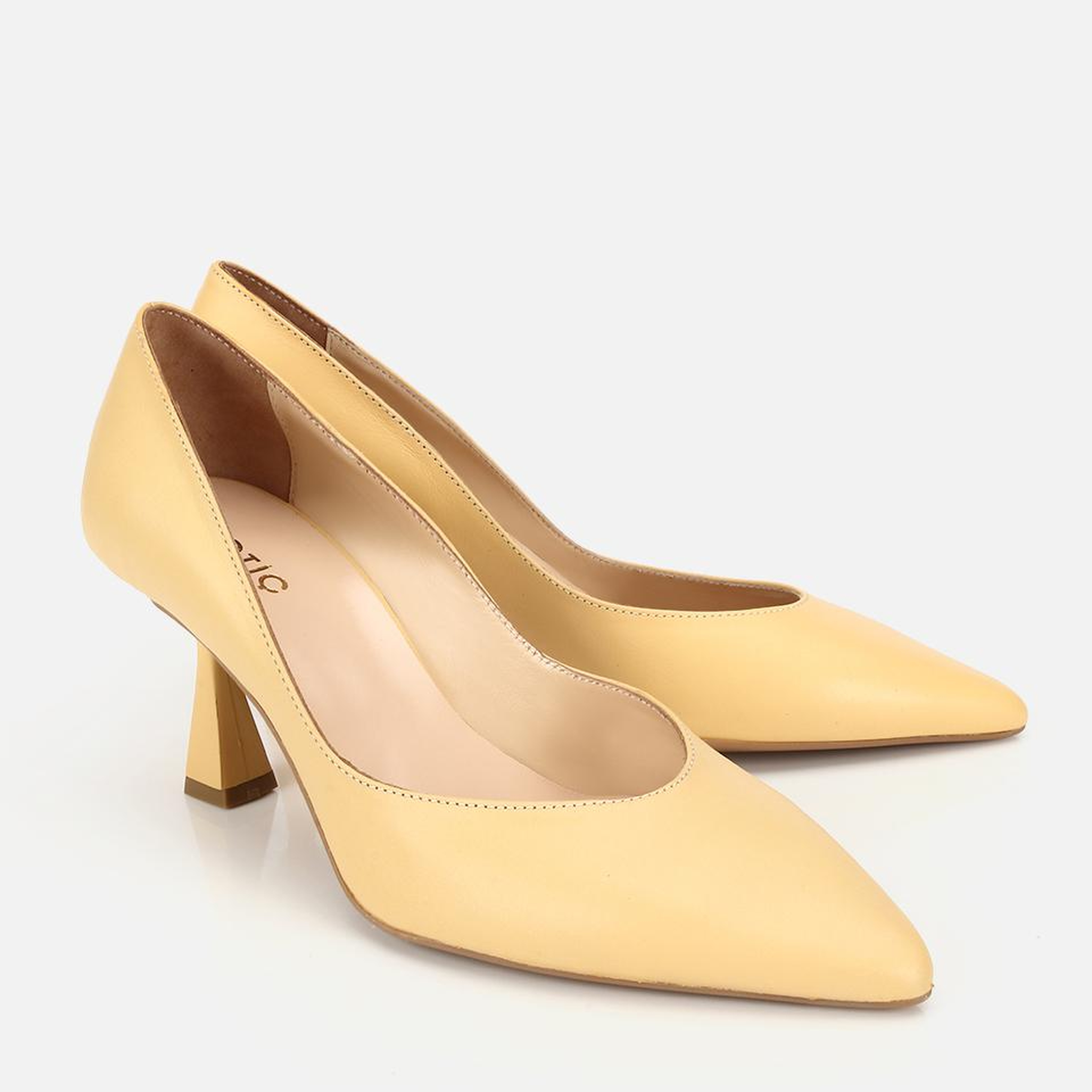 Kadın Deri Sarı Kısa Topuklu Stiletto
