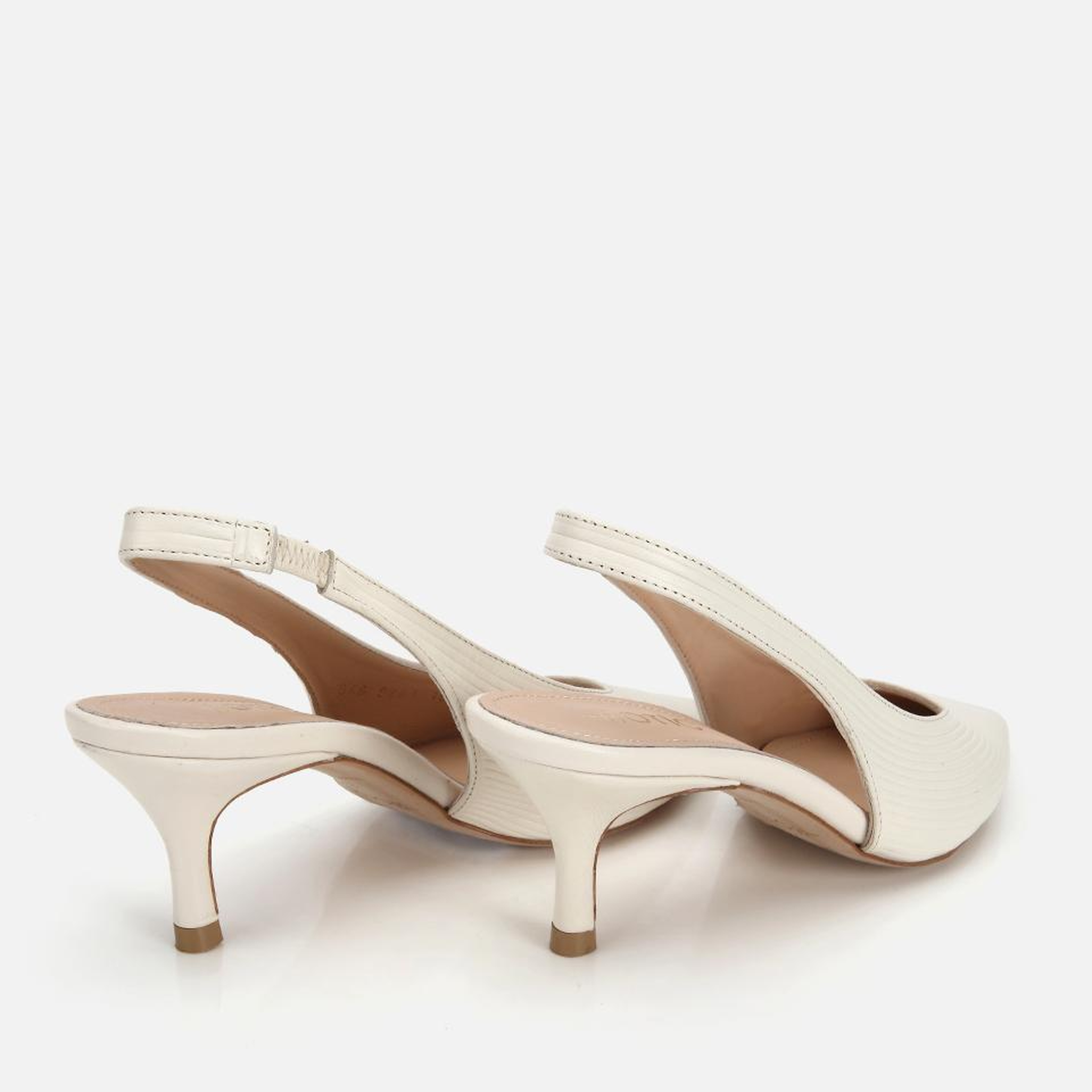 Kadın Deri Ekru Dokulu Yumuşak Arkası Açık Kısa Topuklu Stiletto