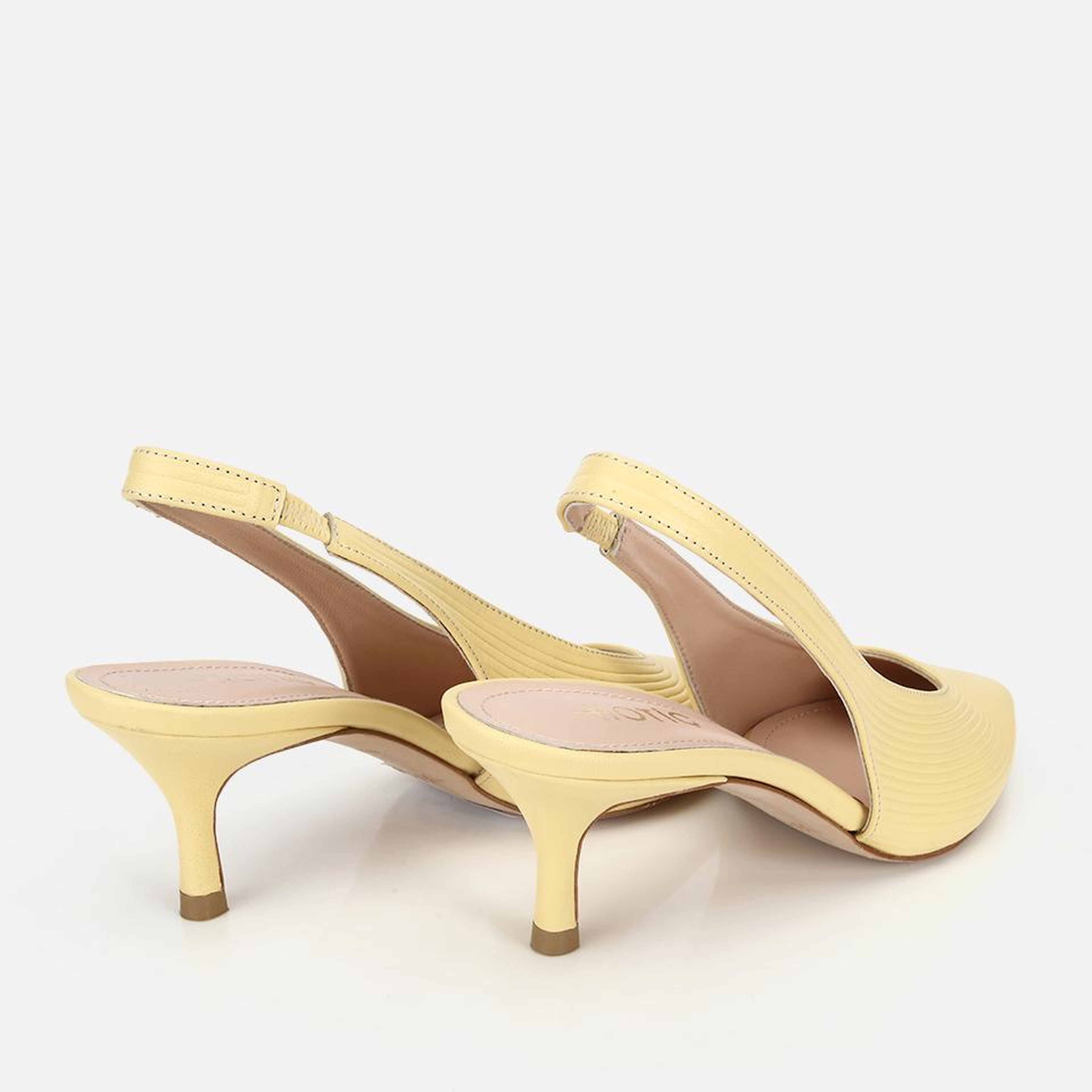 Kadın Deri Sarı Dokulu Yumuşak Arkası Açık Kısa Topuklu Stiletto