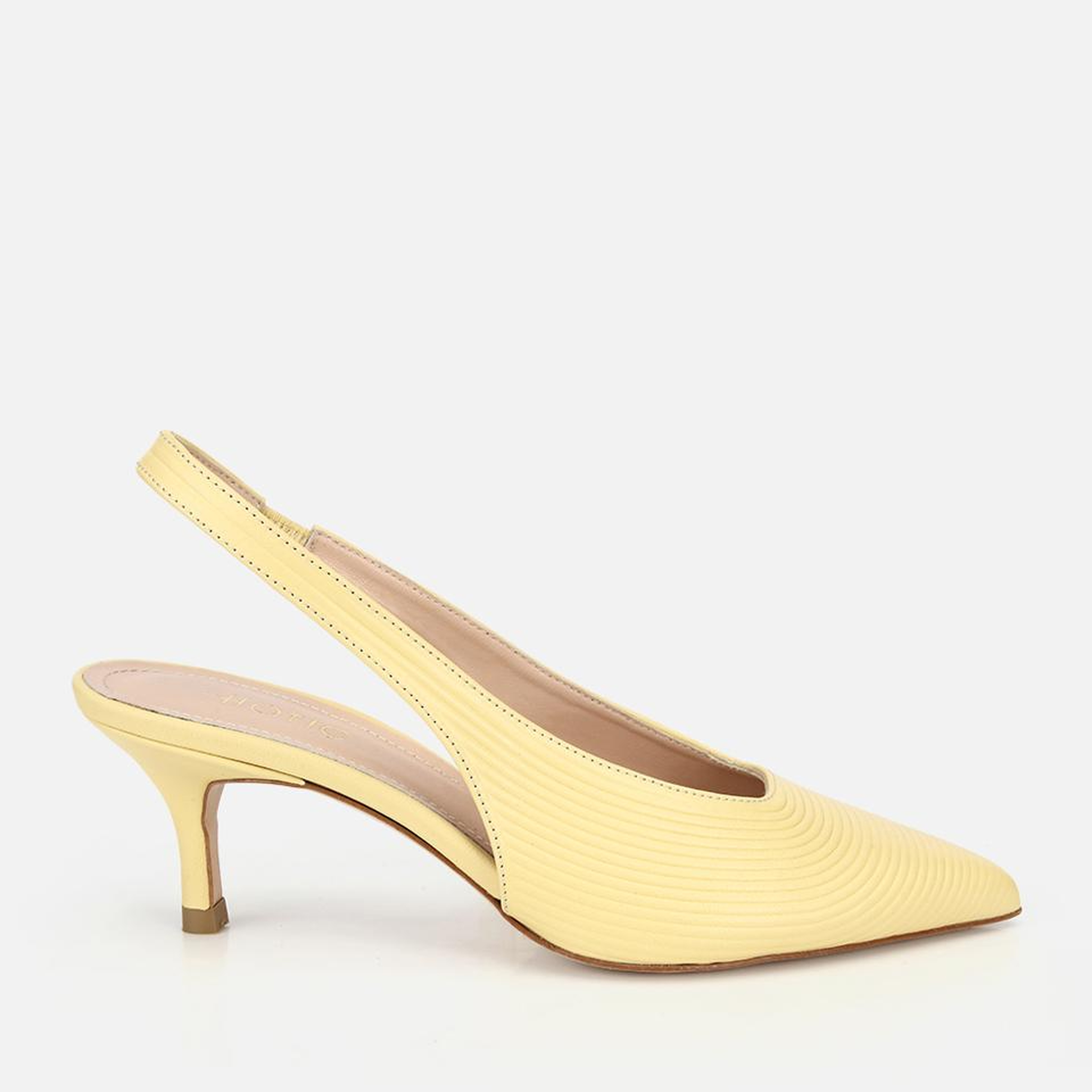 Kadın Deri Sarı Dokulu Yumuşak Arkası Açık Kısa Topuklu Stiletto