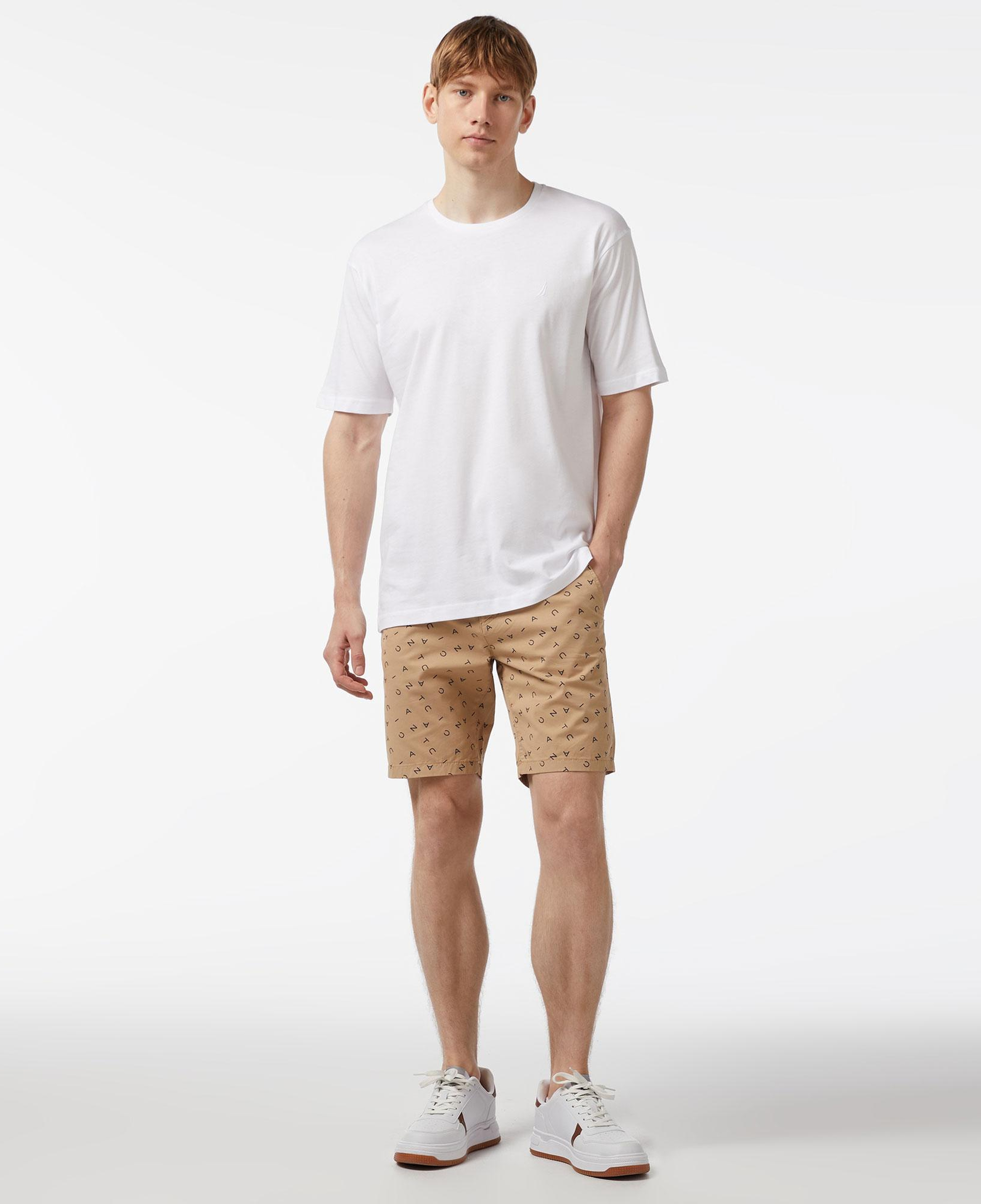 Nautica Erkek Bej Slim Fit Baskılı Bermuda