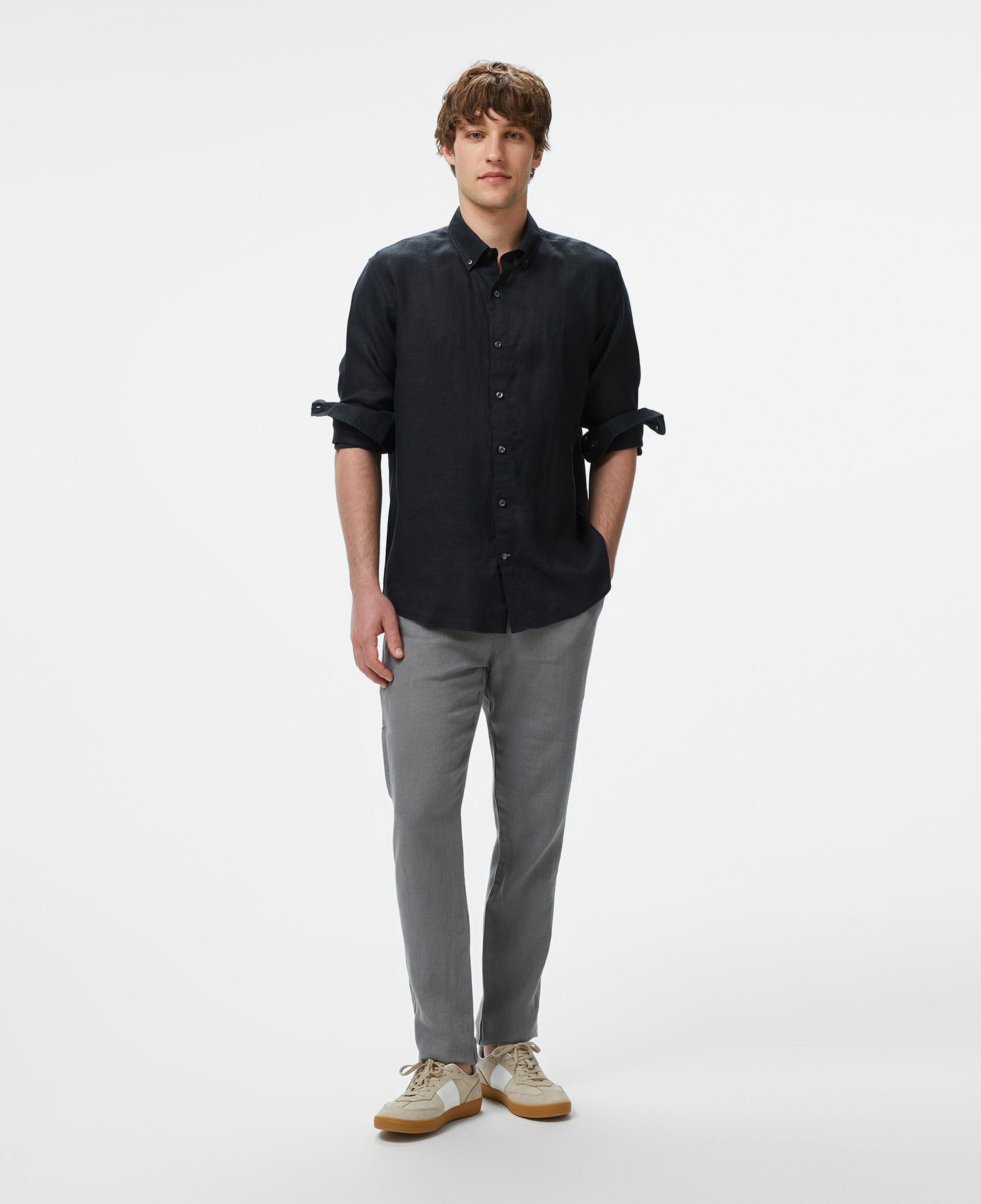 Nautica Erkek Siyah Classic Fit Keten Gömlek