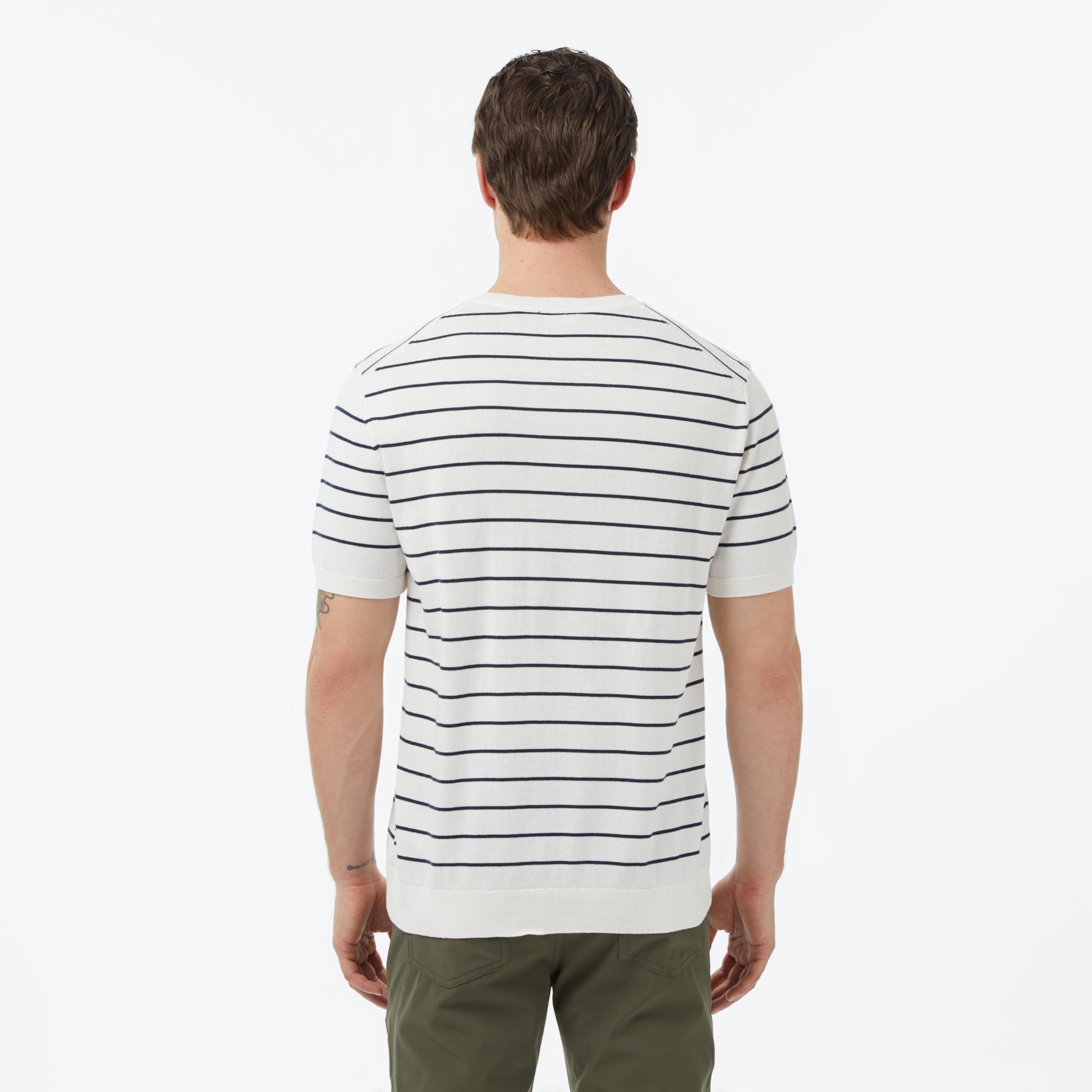 Nautica Erkek Krem Regular Fit Kısa Kollu Çizgili Triko