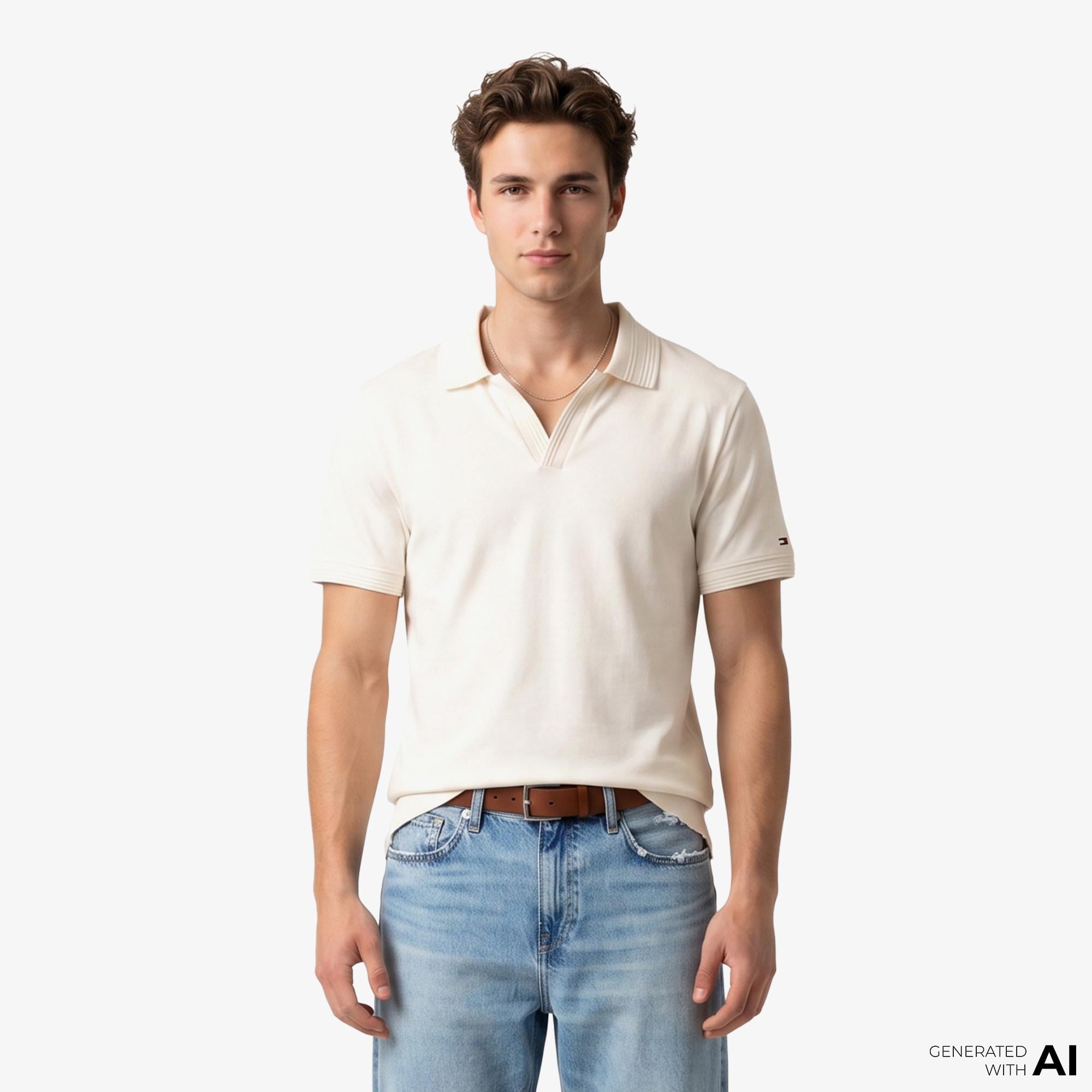 Tommy Hilfiger Erkek Krem Rengi Polo Yaka T-Shirt