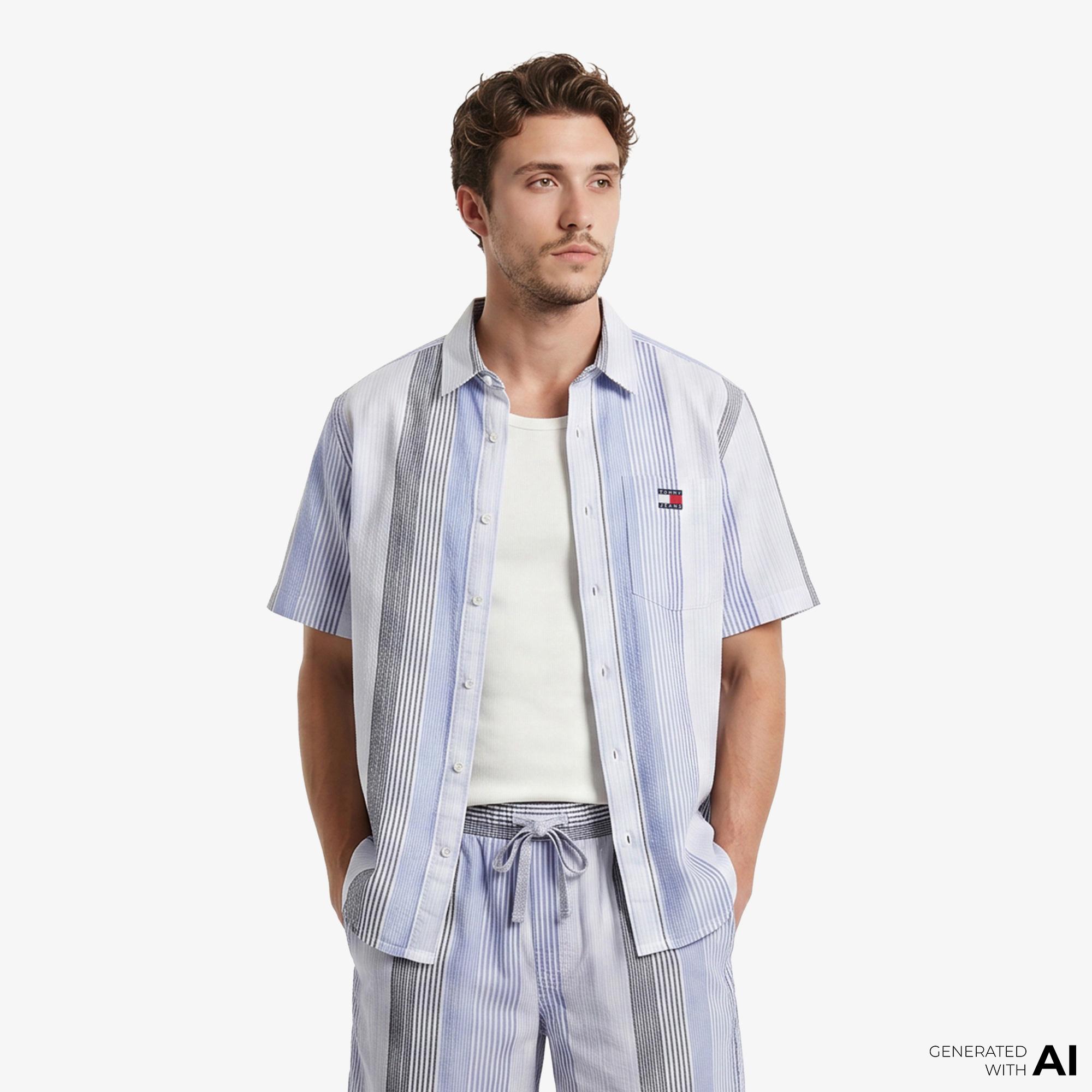 Tommy Hilfiger Textured Erkek Mavi Gömlek