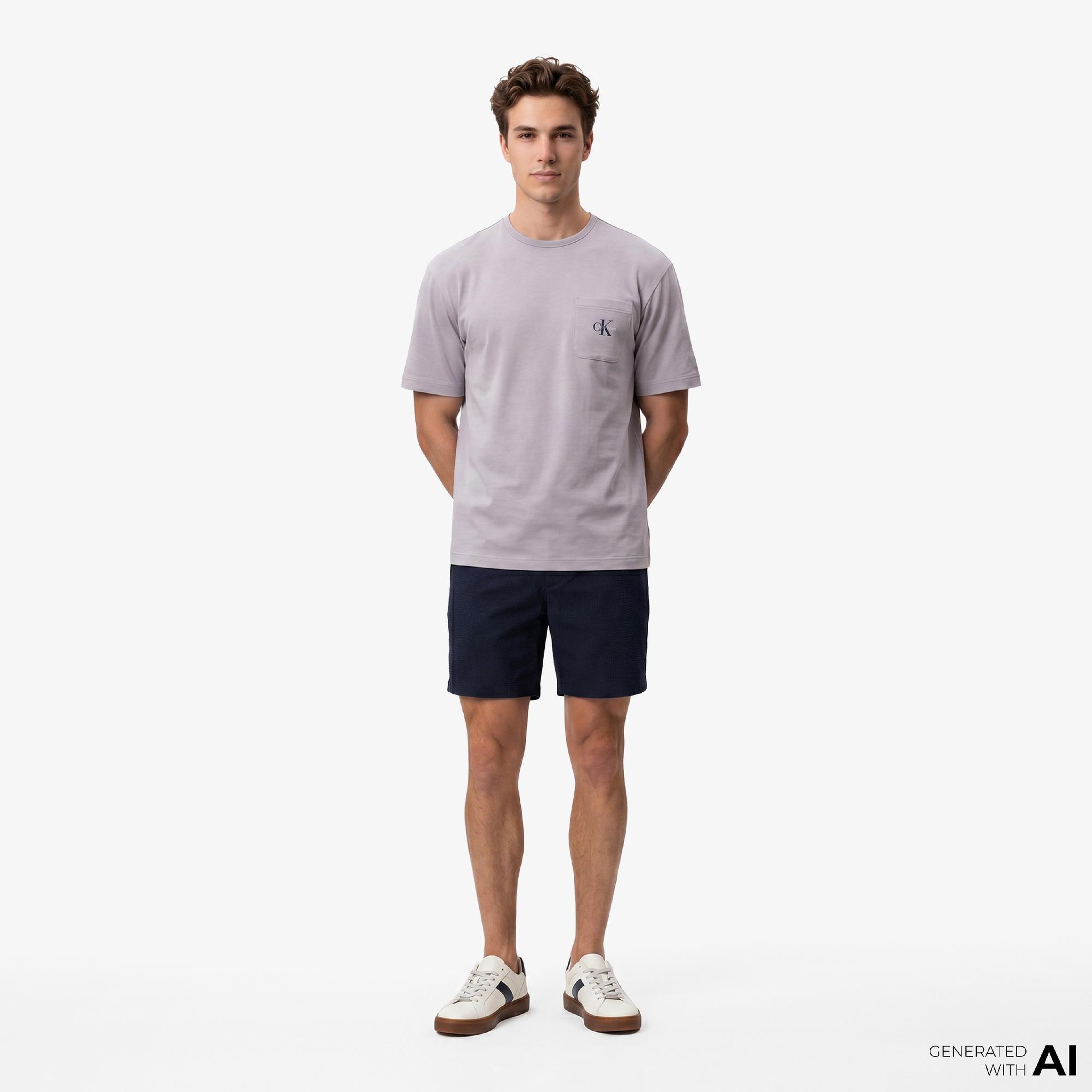 Calvin Klein Straight Seersucker Elastic Erkek Mavi Şort