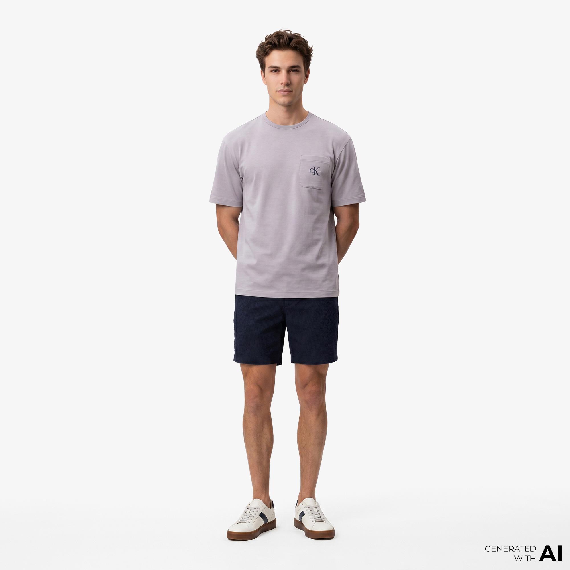Calvin Klein Straight Seersucker Elastic Erkek Mavi Şort