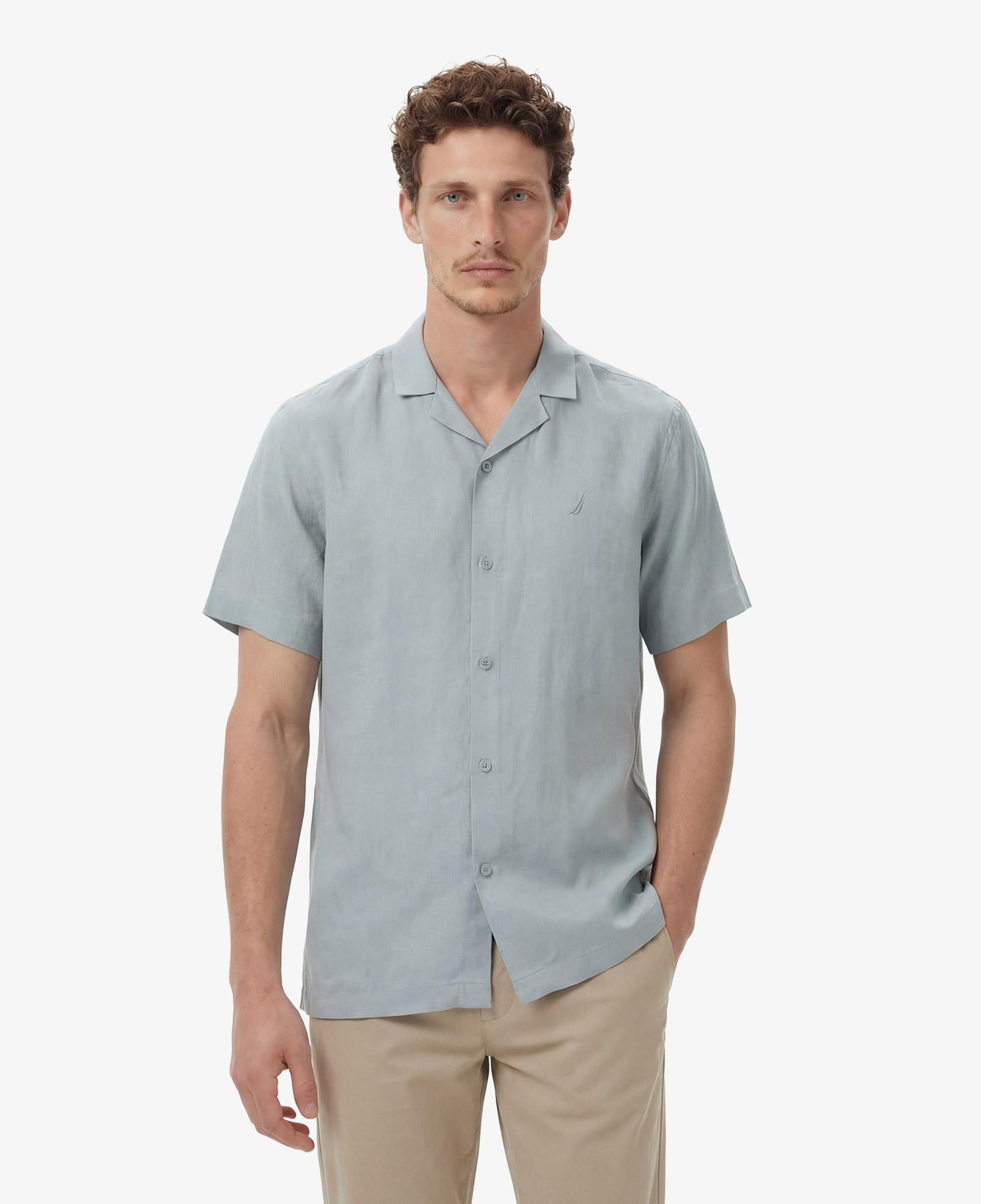Nautica Erkek Yeşil Regular Fit Kısa Kollu Keten Gömlek