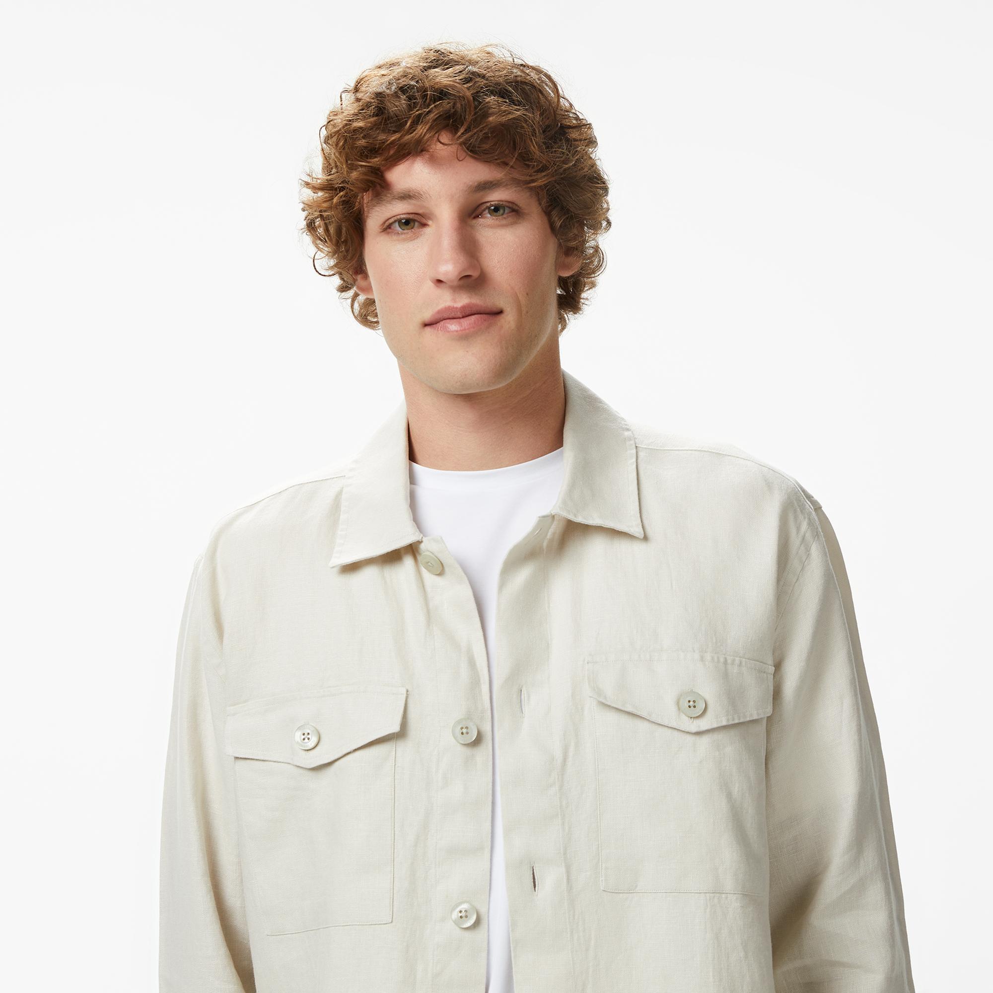 Nautica Erkek Krem Regular Fit Keten Gömlek
