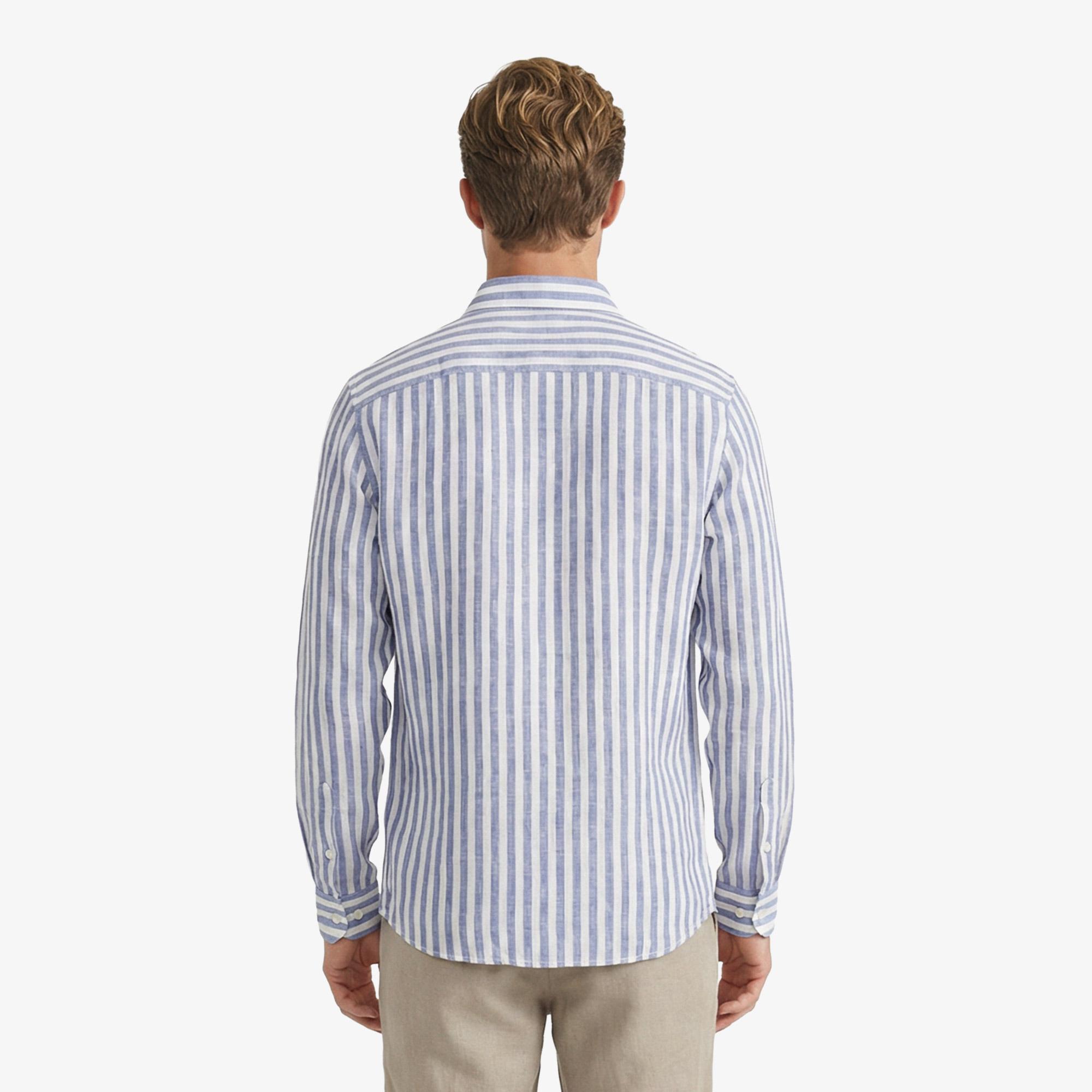 Nautica Erkek Mavi Regular Fit Çizgili Keten Gömlek